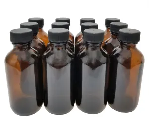 Bottle, Flint Glass, Amber Color, 8 ounce, with cap.  Pack 144.