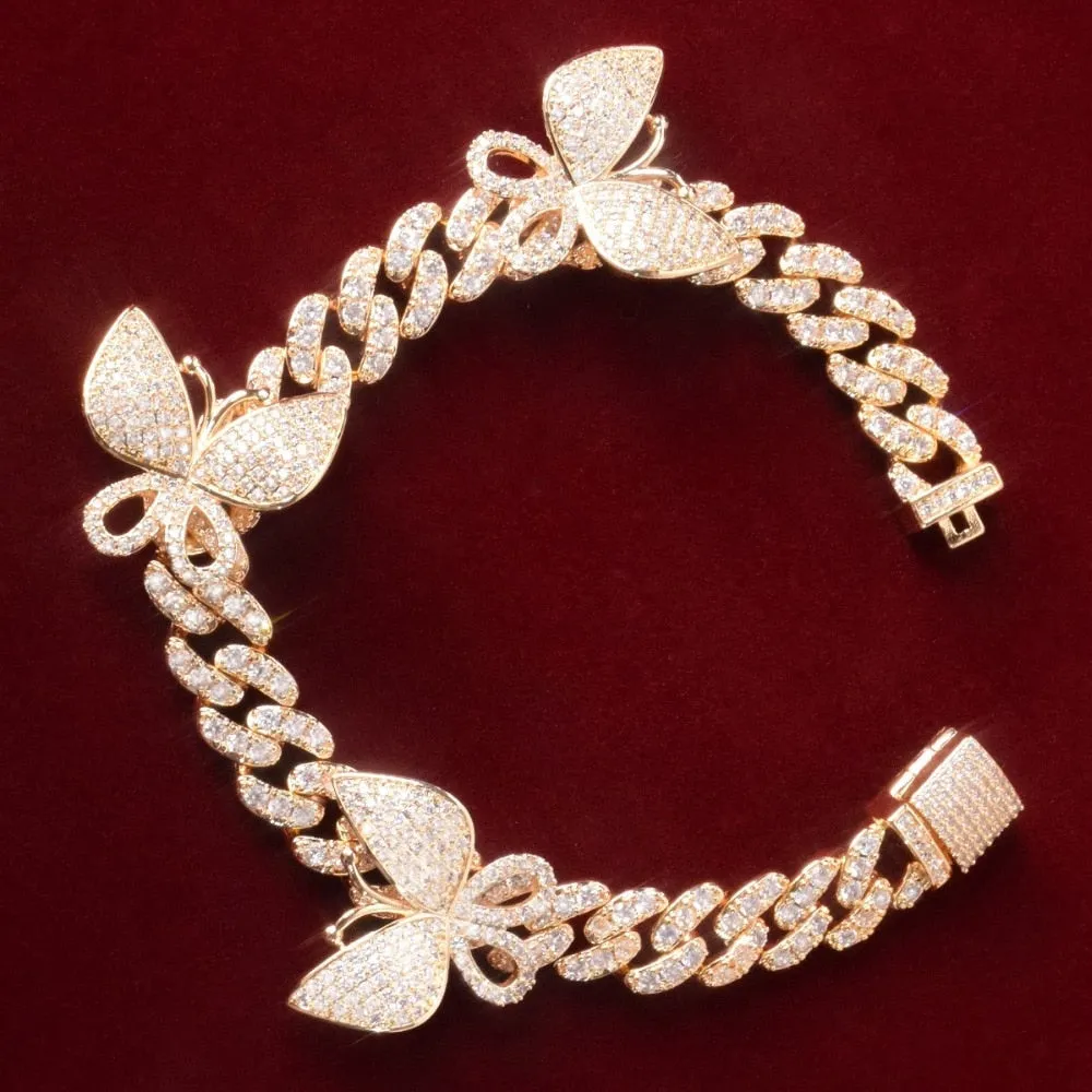 Butterfly Anklet Gold Color Cuban Chain