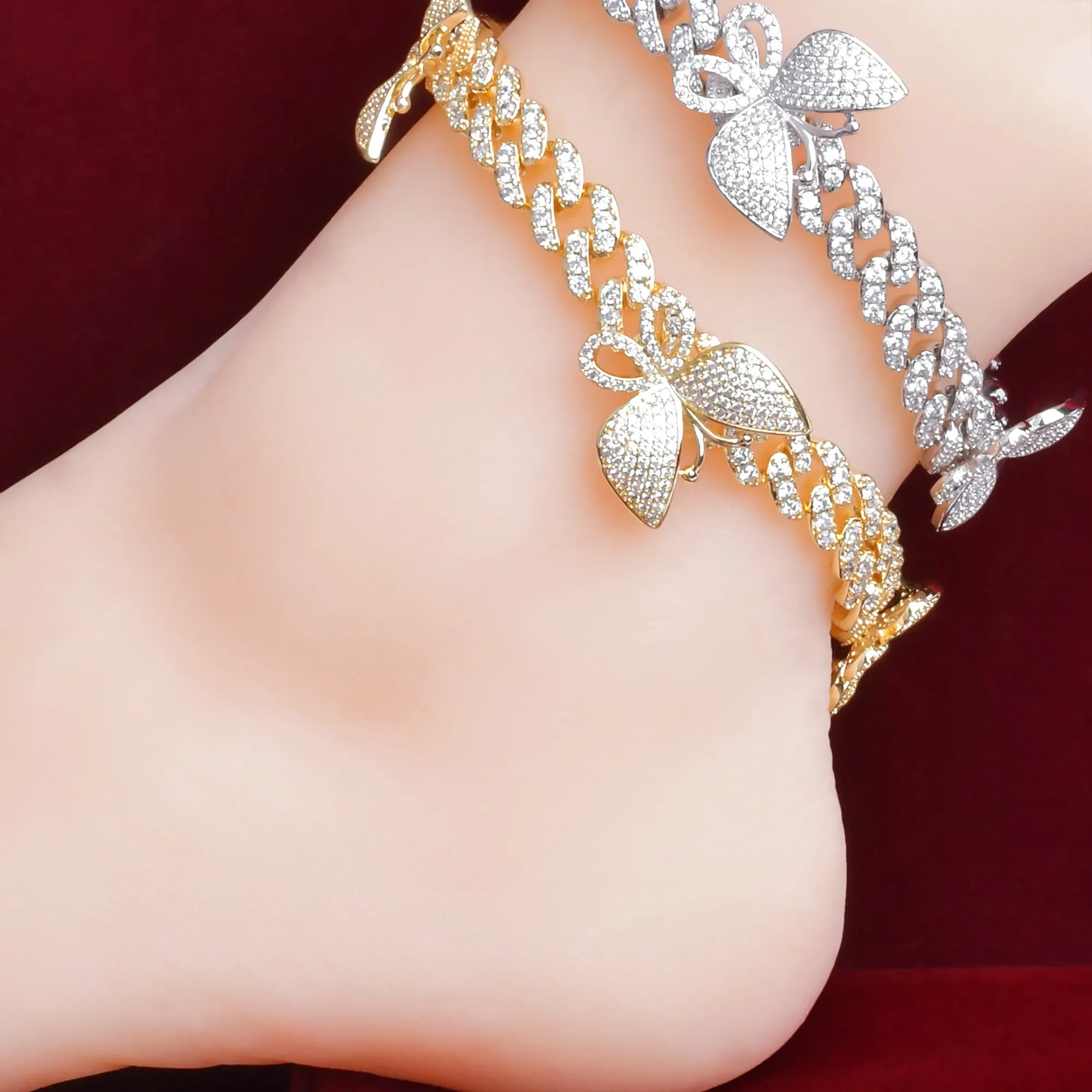 Butterfly Anklet Gold Color Cuban Chain