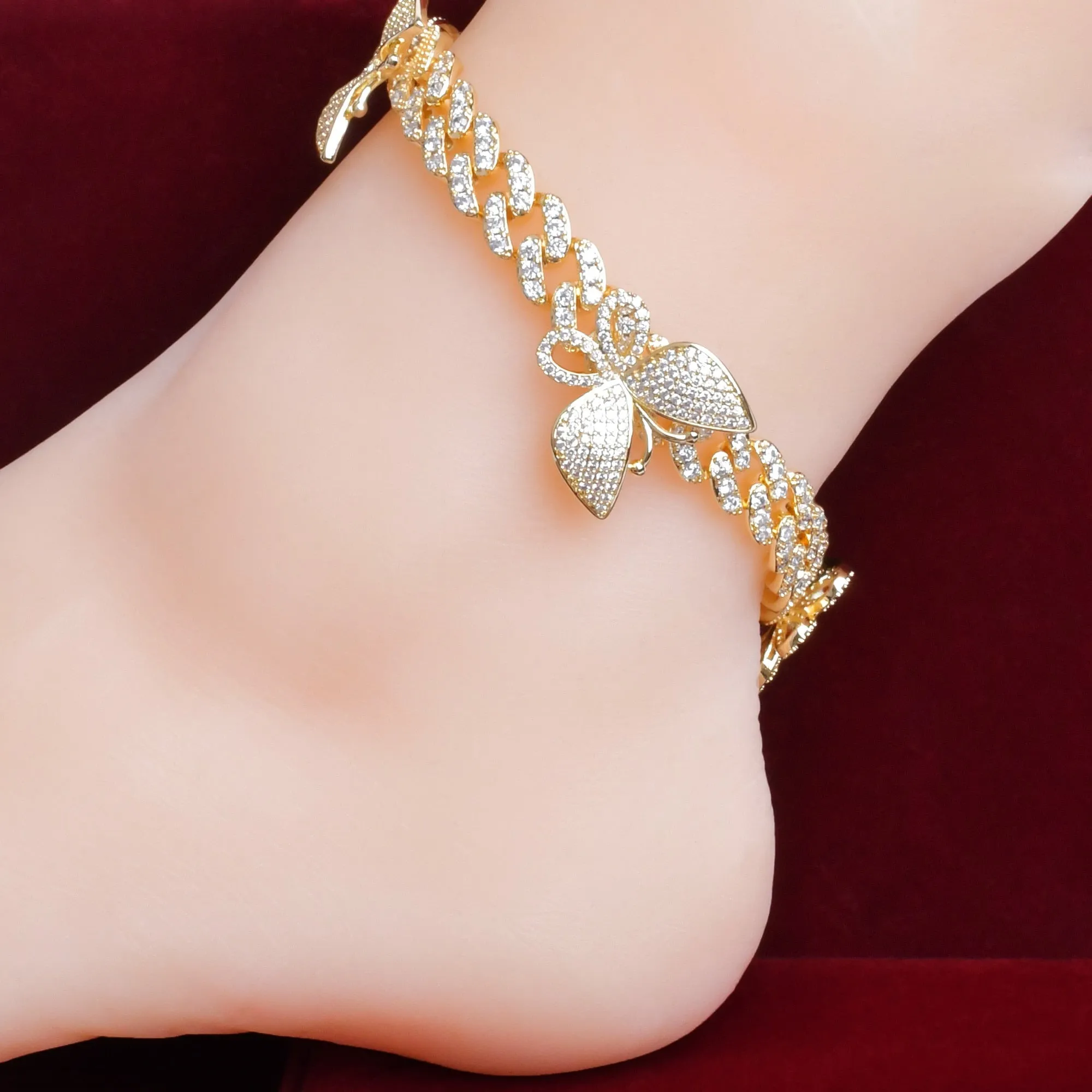 Butterfly Anklet Gold Color Cuban Chain
