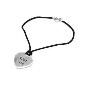 Cadelaria "Best Mom" Engraved Heart 925 Sterling Silver on Leather Bracelet