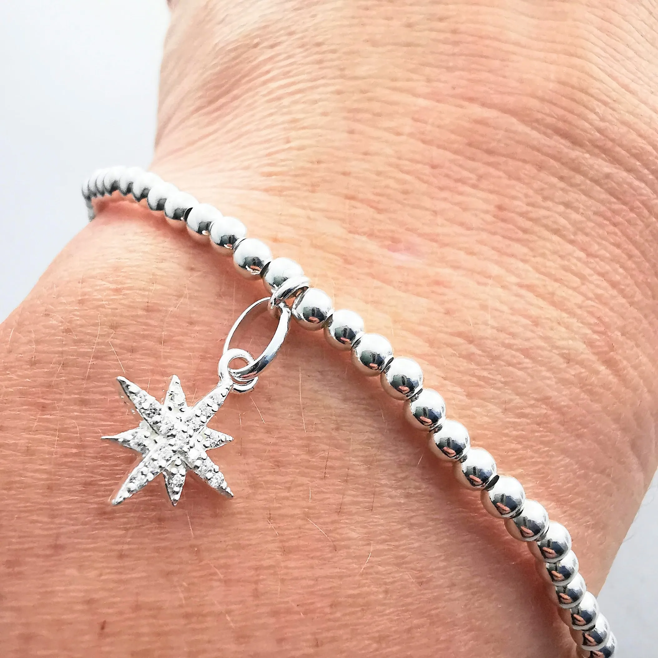 CELESTE Sterling Silver Bead Bracelet with North Star Charm