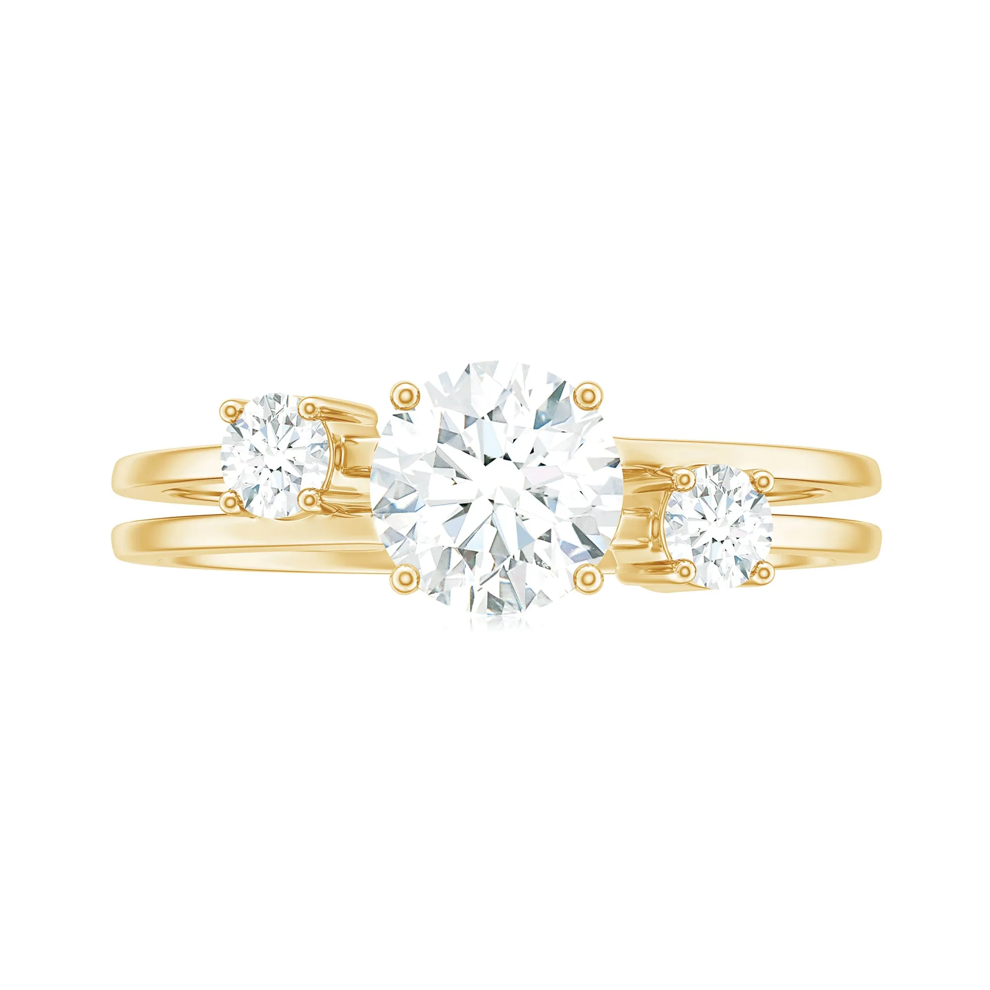 Certified Cubic Zirconia Three Stone Double Band Ring