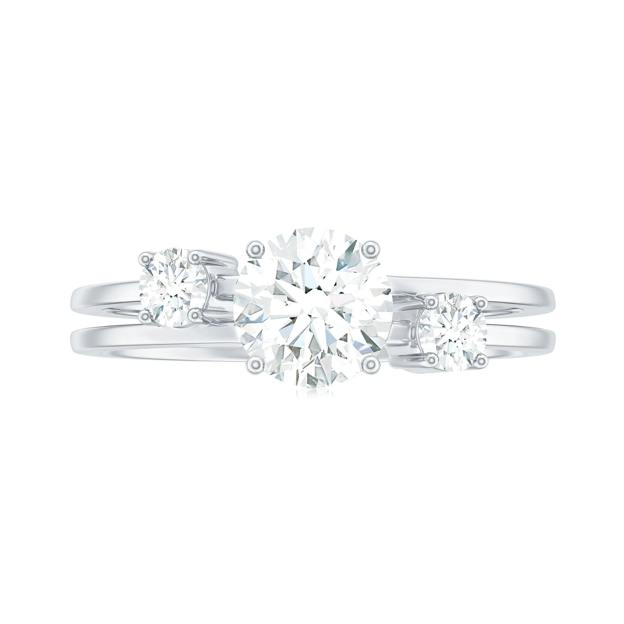 Certified Cubic Zirconia Three Stone Double Band Ring