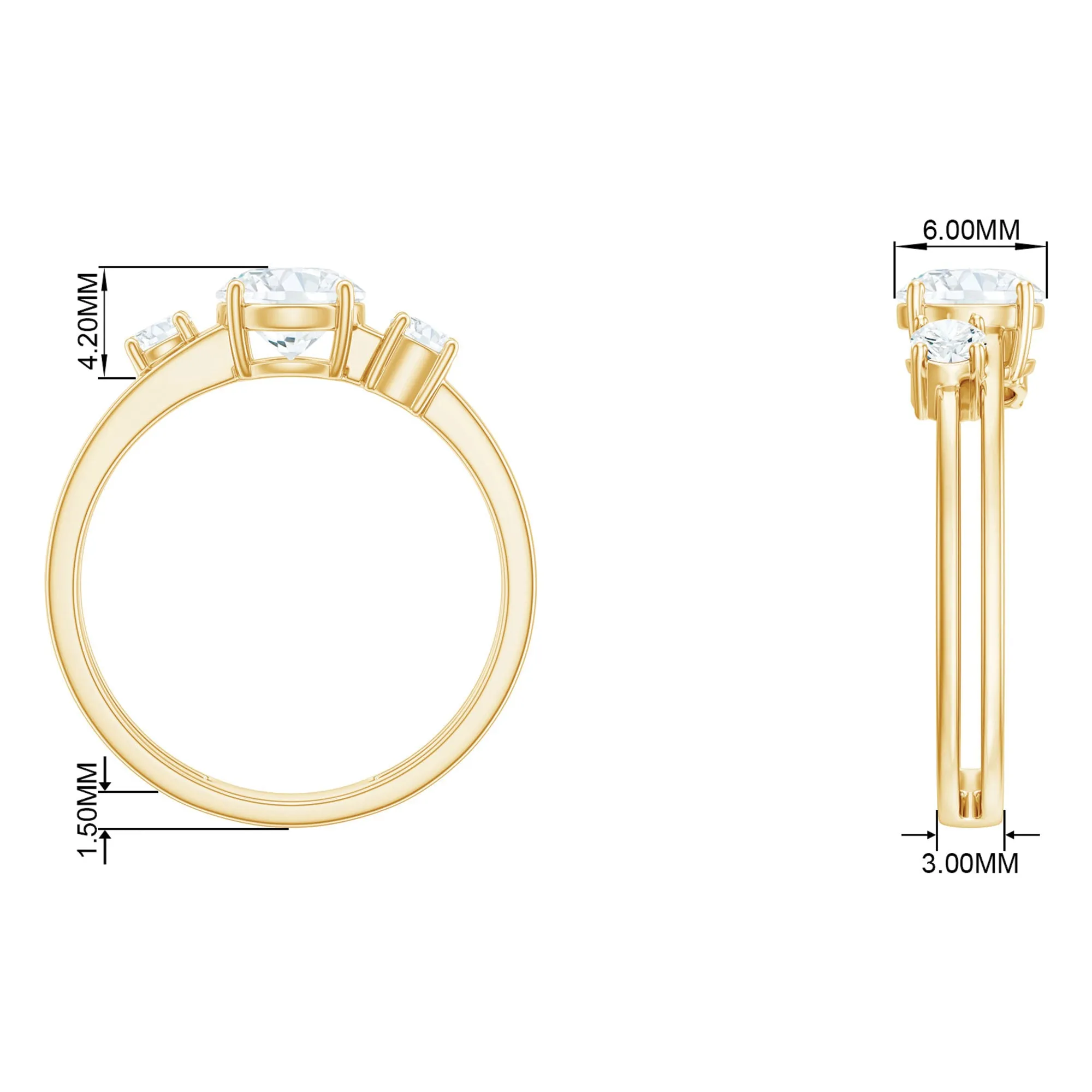 Certified Cubic Zirconia Three Stone Double Band Ring