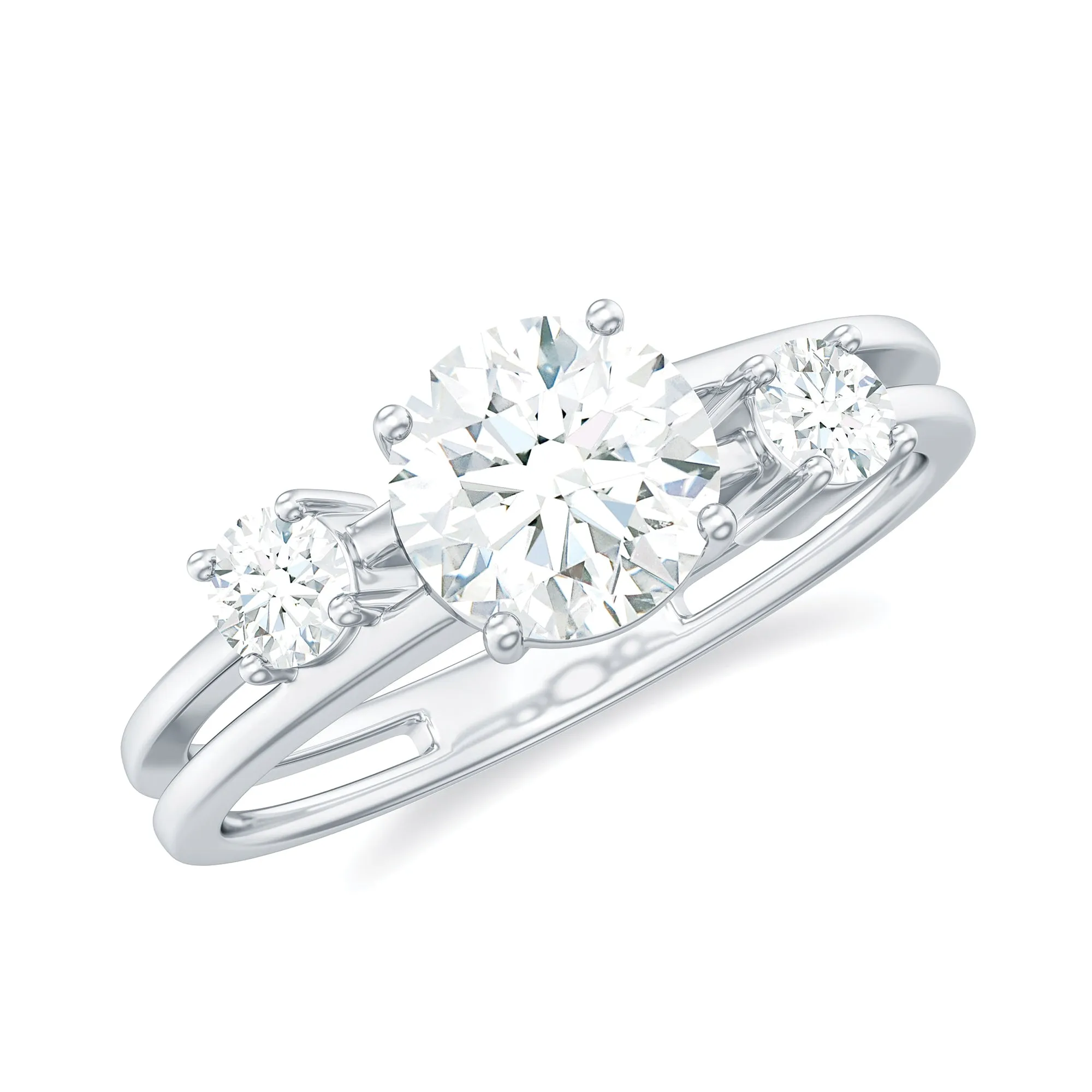 Certified Cubic Zirconia Three Stone Double Band Ring