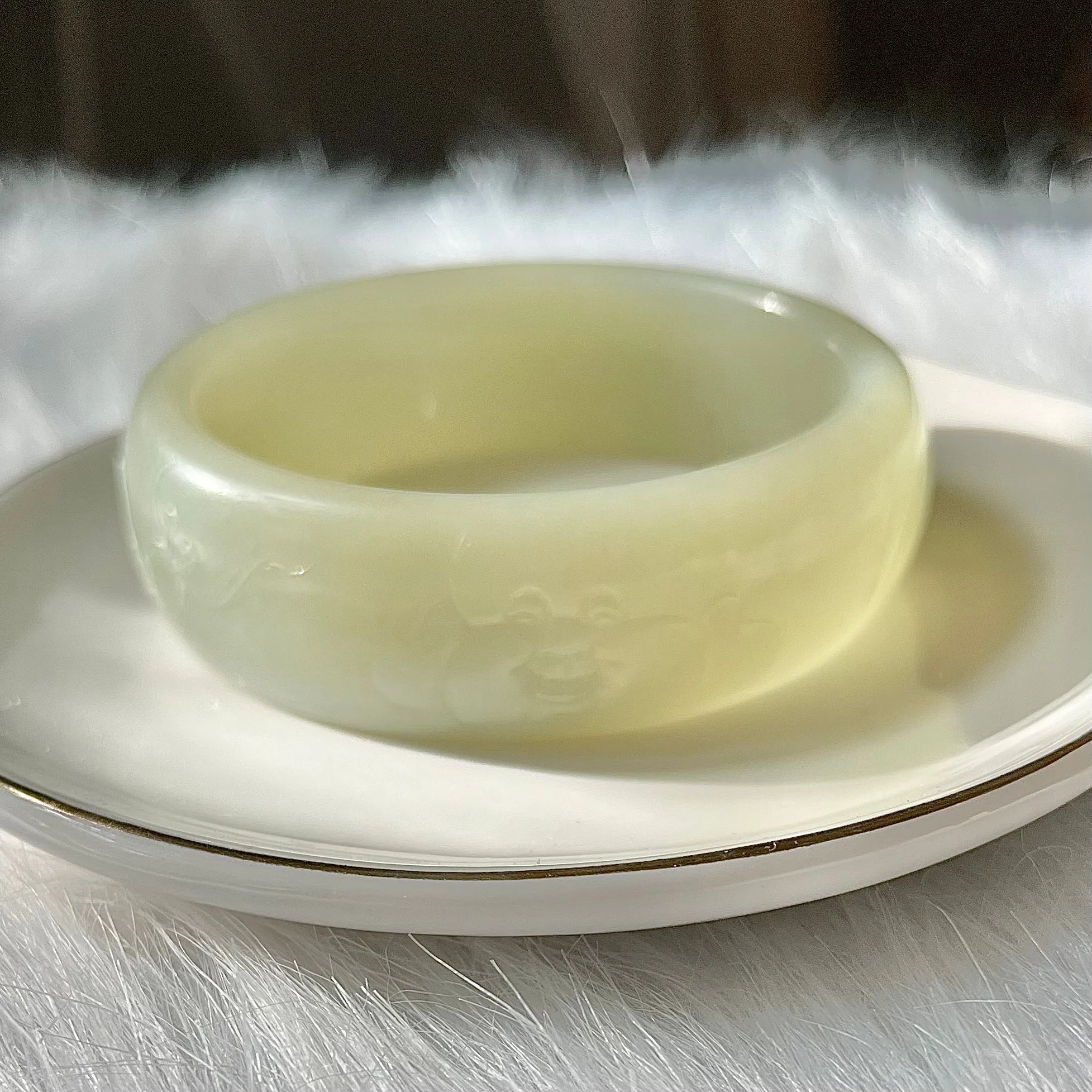 Certified greenish yellow finely carved budda and bamboo genuine nephrite jade bracelet bangle - inner diameter 55mm