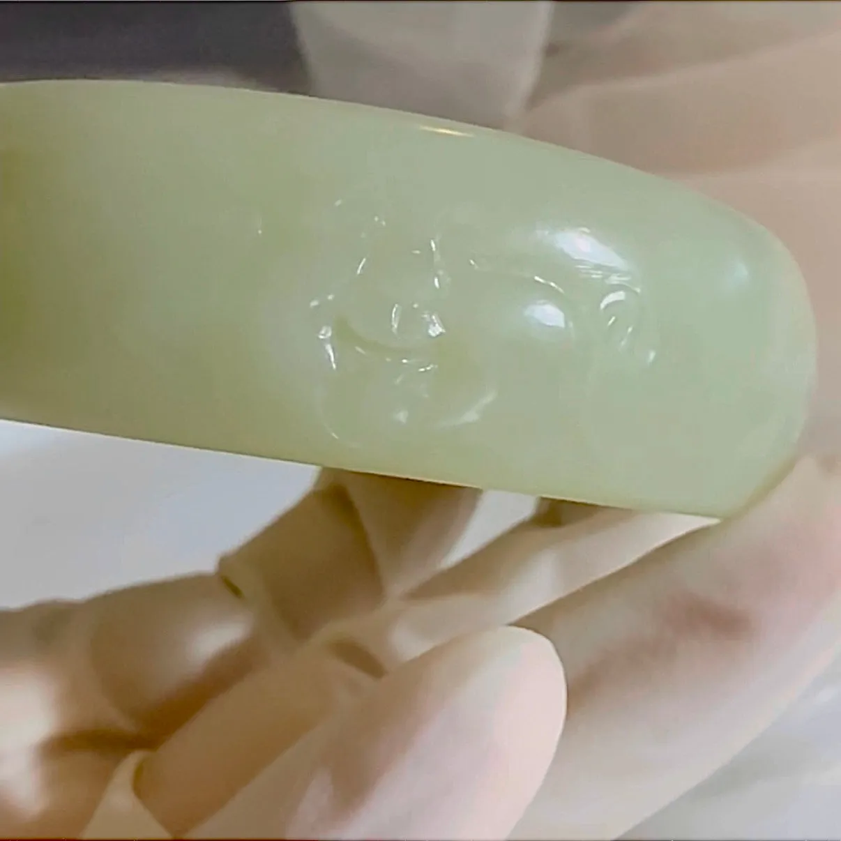 Certified greenish yellow finely carved budda and bamboo genuine nephrite jade bracelet bangle - inner diameter 55mm