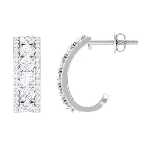 Certified Moissanite Round Designer J Hoop Earrings