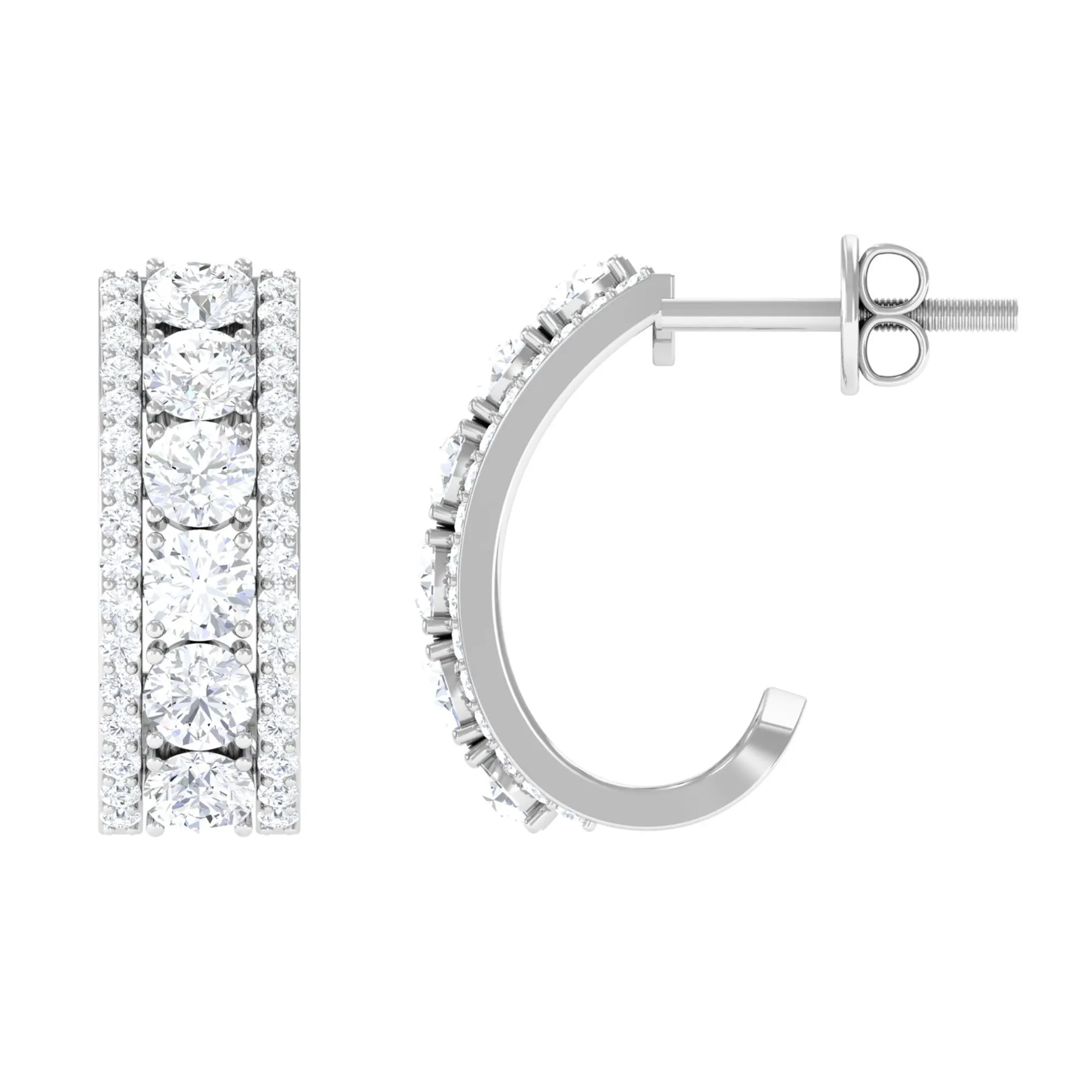 Certified Moissanite Round Designer J Hoop Earrings