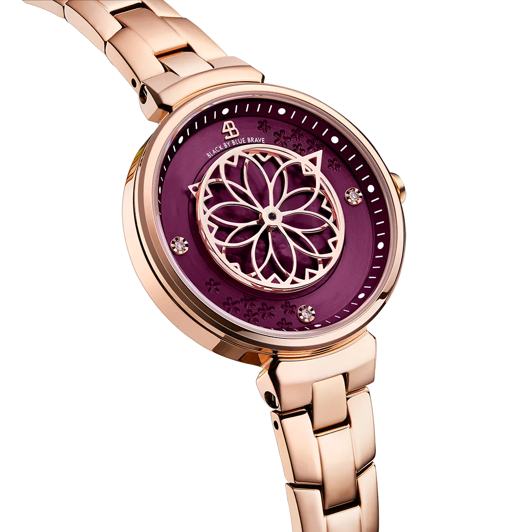 Cherry Blossom 32mm Blue Mother Of Pearl Dial Sakura Petal Hand Rose Gold Bracelet Watch