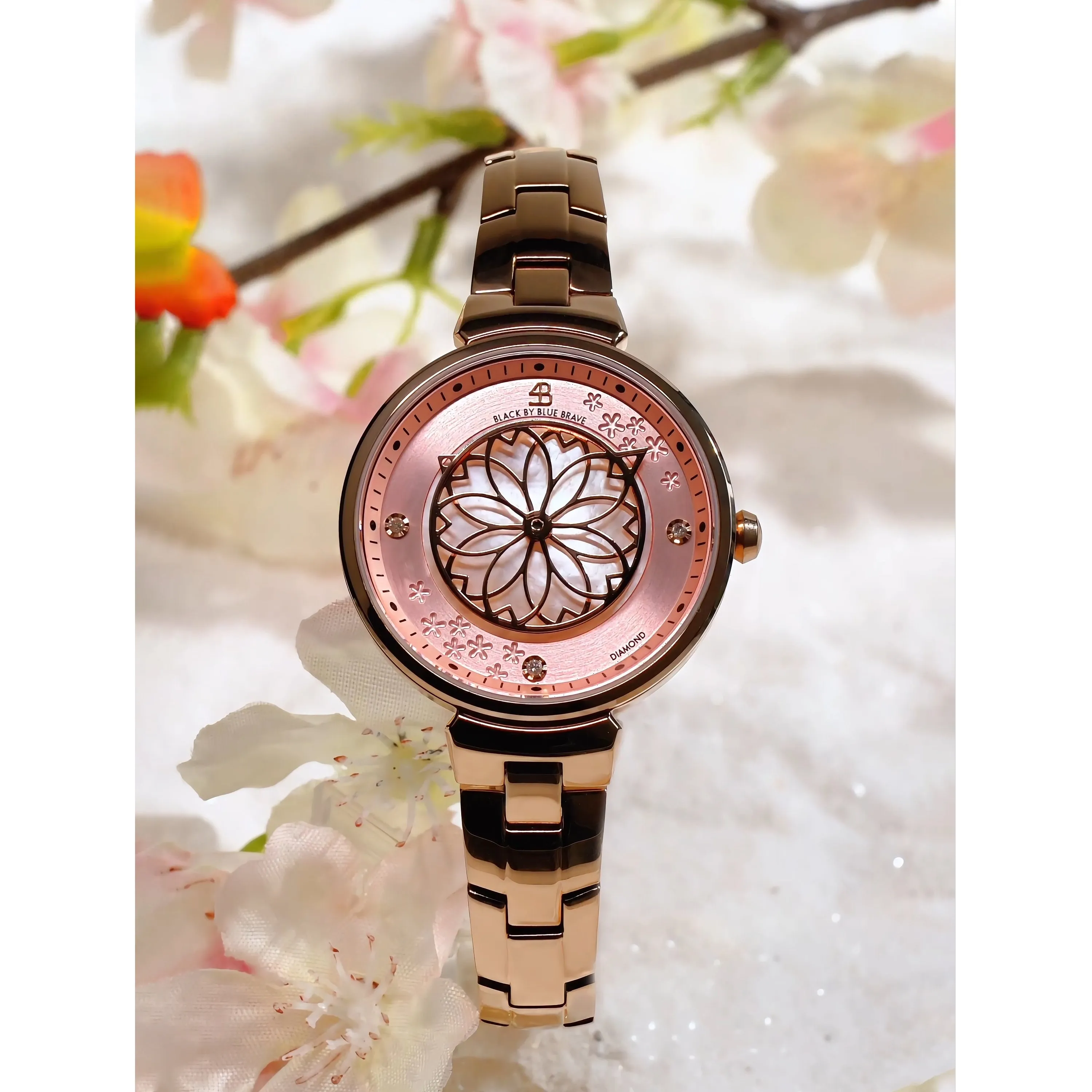 Cherry Blossom 32mm Pink Mother Of Pearl Dial Sakura Petal Hand Rose Gold Bracelet Watch