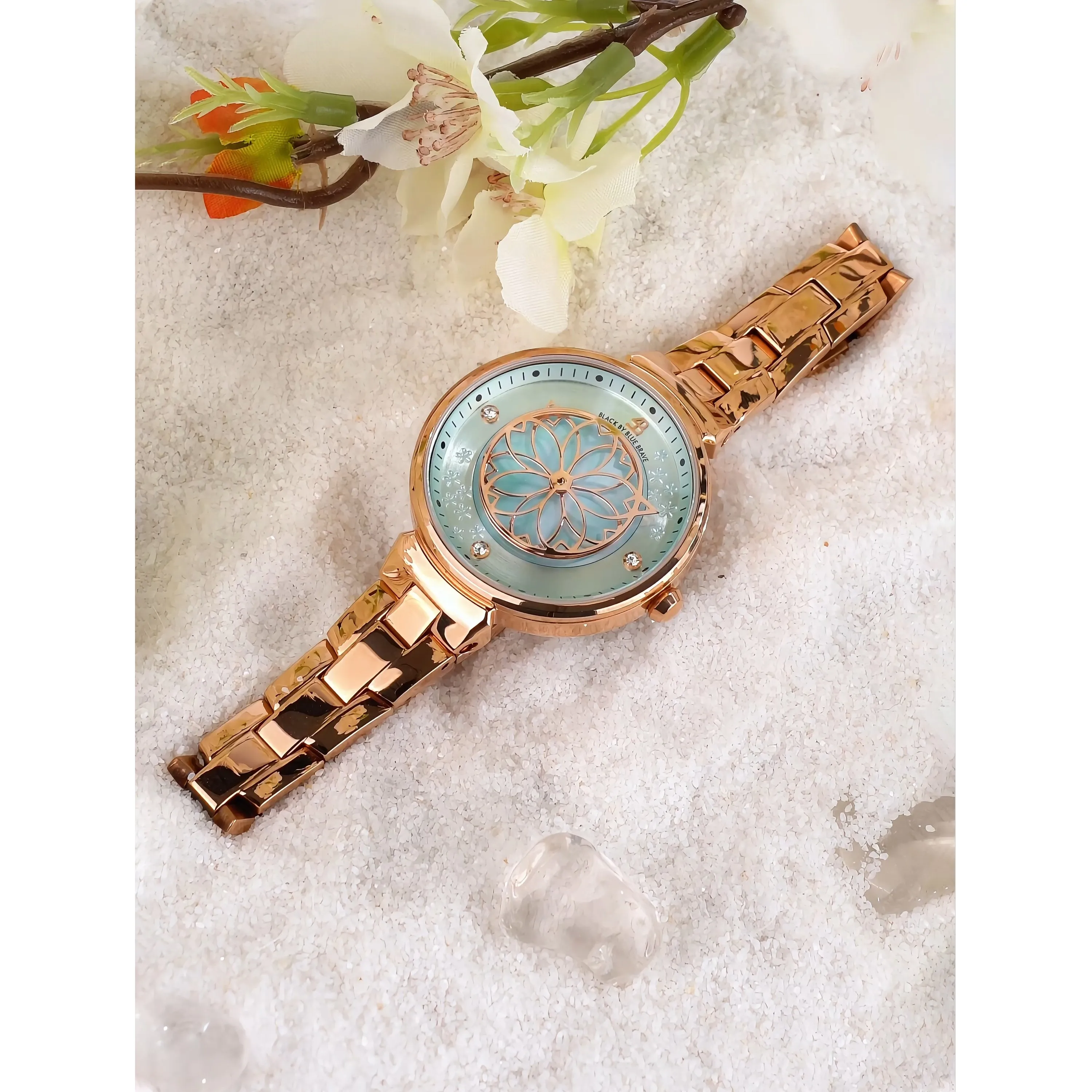 Cherry Blossom 32mm Pink Mother Of Pearl Dial Sakura Petal Hand Rose Gold Bracelet Watch