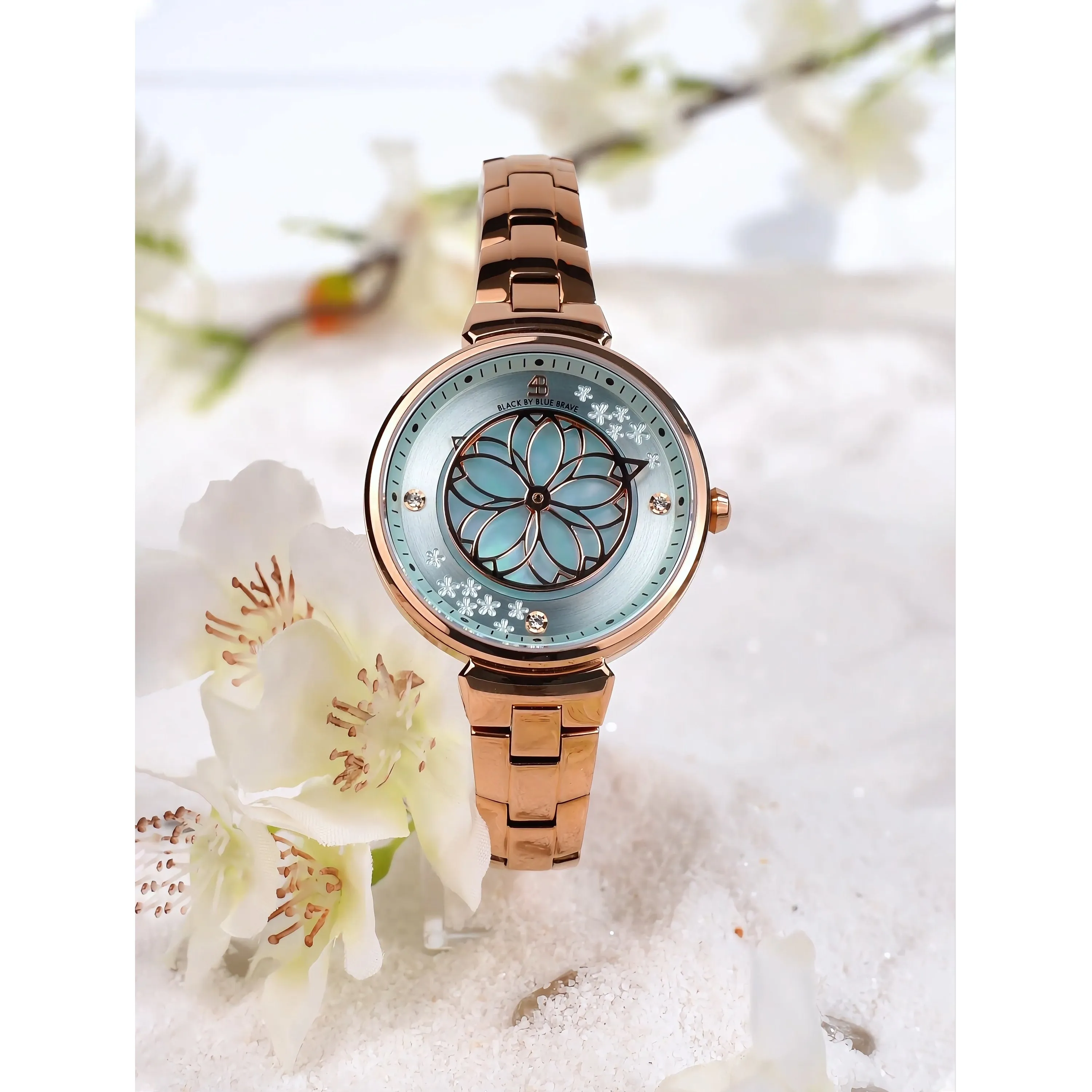 Cherry Blossom 32mm Pink Mother Of Pearl Dial Sakura Petal Hand Rose Gold Bracelet Watch