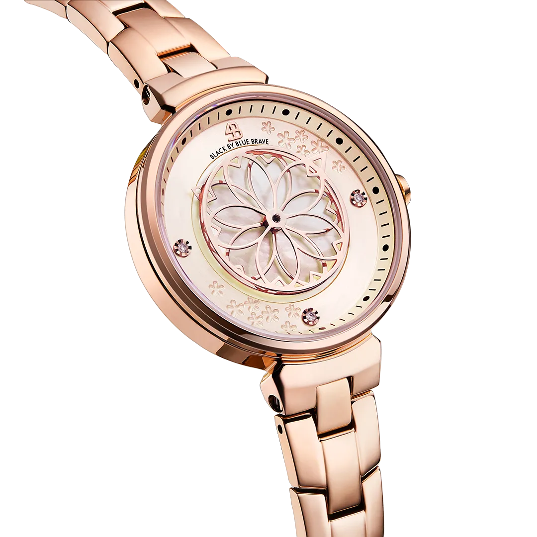 Cherry Blossom 32mm Pink Mother Of Pearl Dial Sakura Petal Hand Rose Gold Bracelet Watch