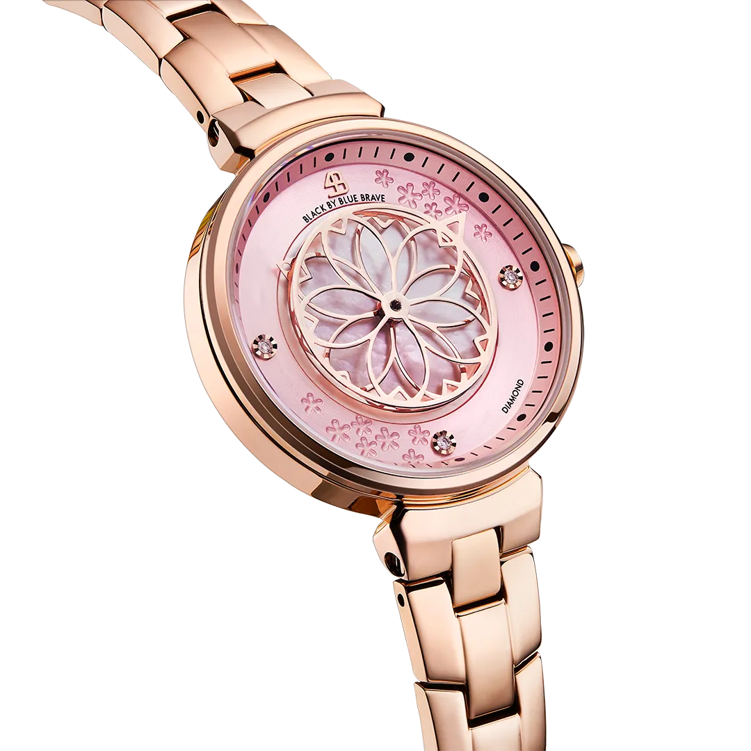 Cherry Blossom 32mm Pink Mother Of Pearl Dial Sakura Petal Hand Rose Gold Bracelet Watch