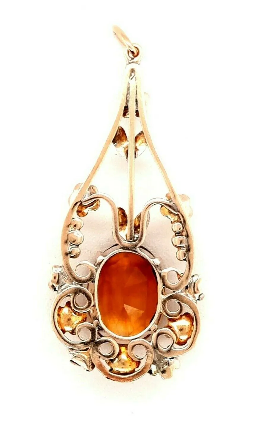 Citrine 9ct Yellow Gold Pendant with Floral Surround