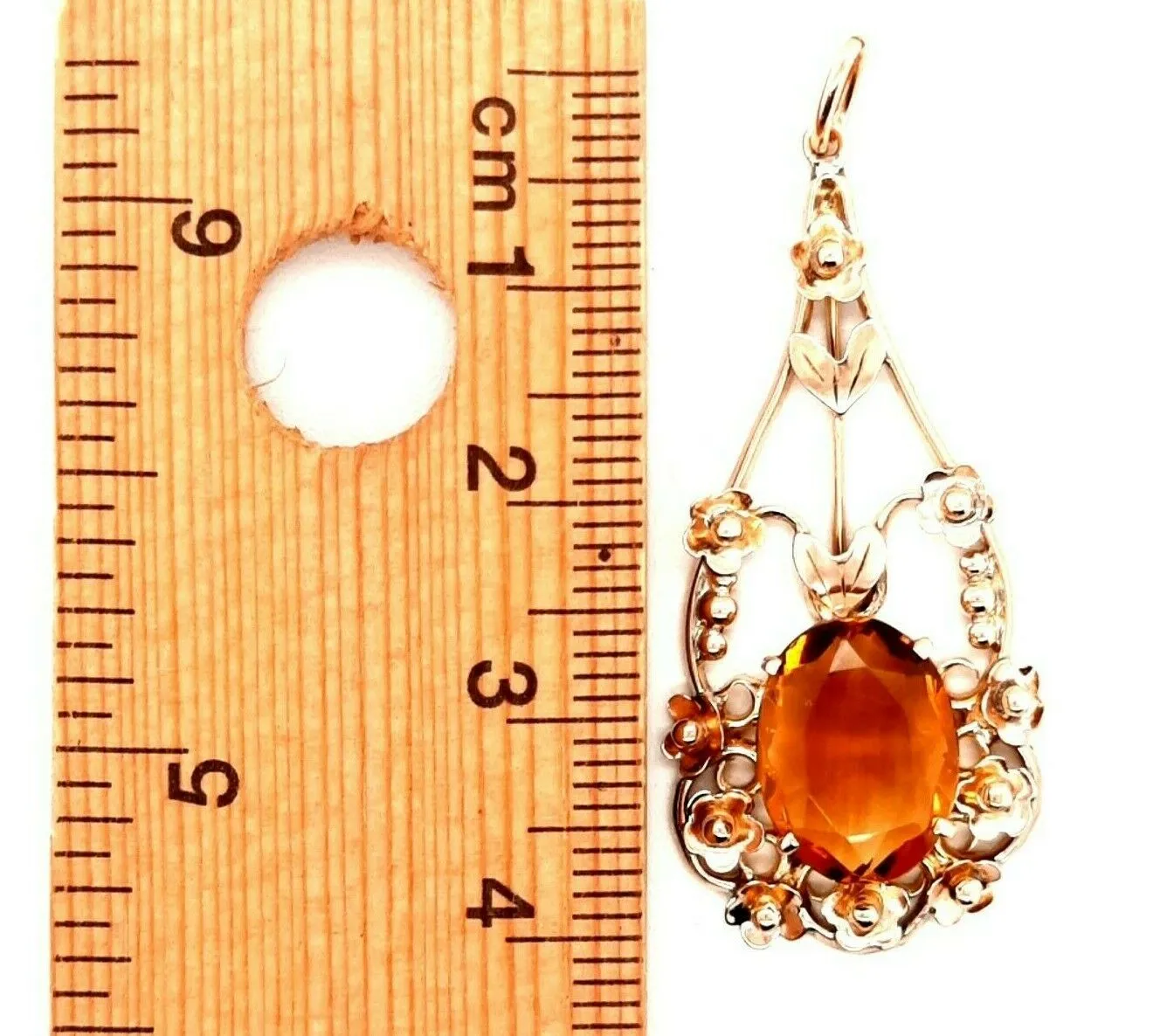 Citrine 9ct Yellow Gold Pendant with Floral Surround