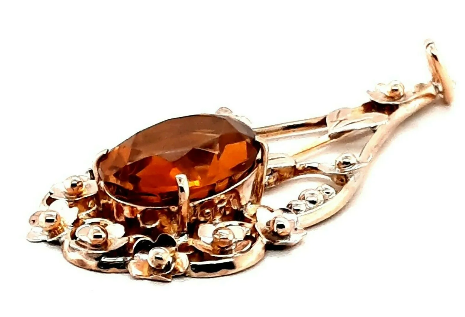 Citrine 9ct Yellow Gold Pendant with Floral Surround