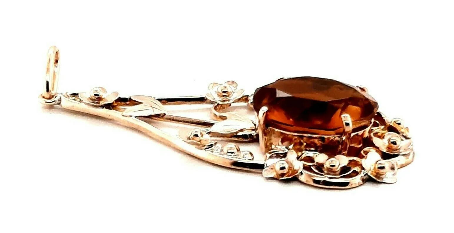 Citrine 9ct Yellow Gold Pendant with Floral Surround