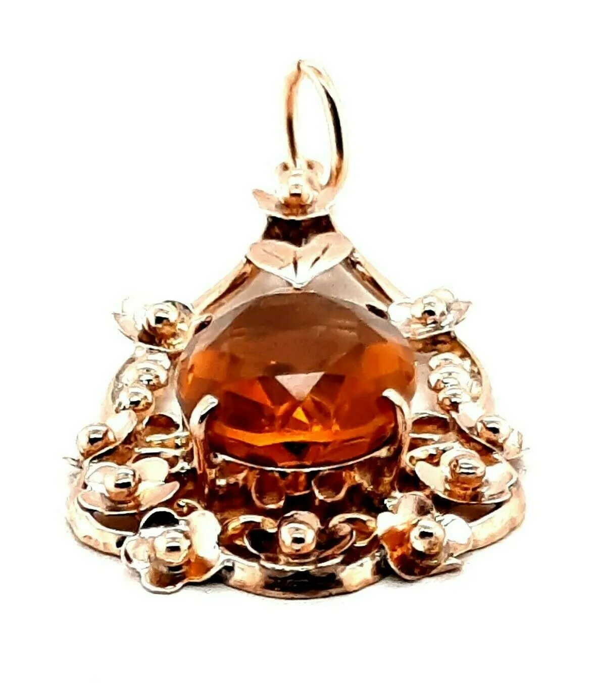 Citrine 9ct Yellow Gold Pendant with Floral Surround