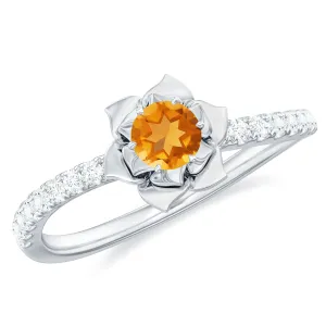 Citrine and Diamond Flower Engagement Ring