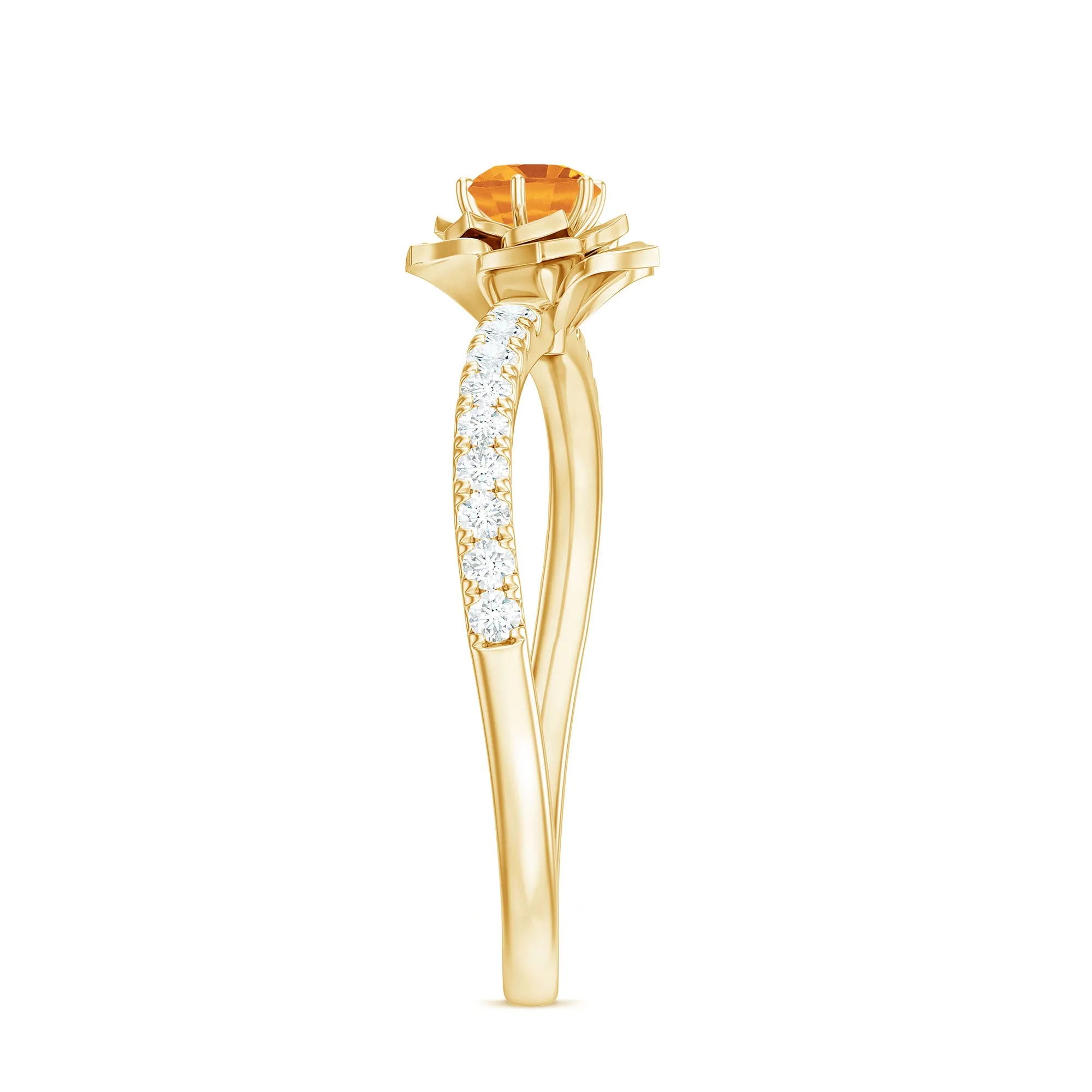 Citrine and Diamond Flower Engagement Ring