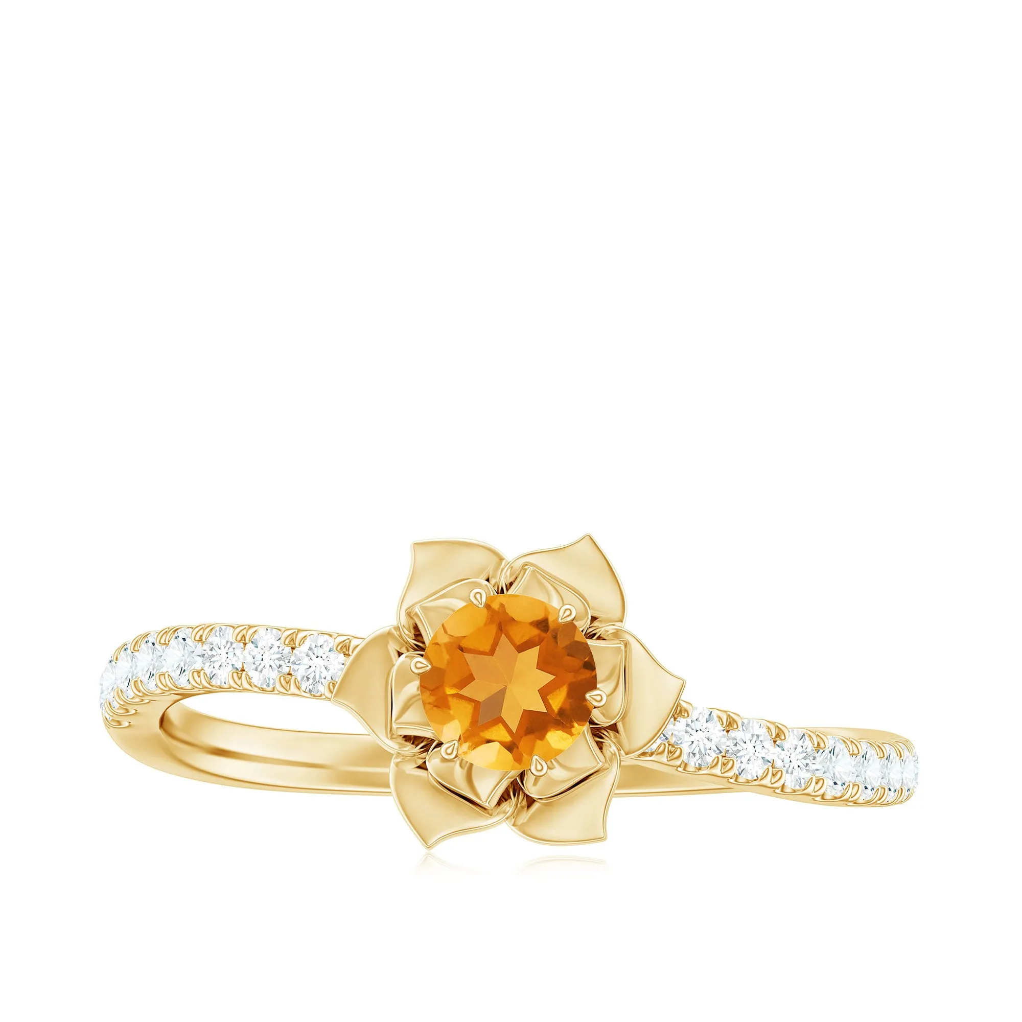 Citrine and Diamond Flower Engagement Ring