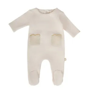 Citrine Baby Footie Vanilla Gold Embroidered Pocket Footie