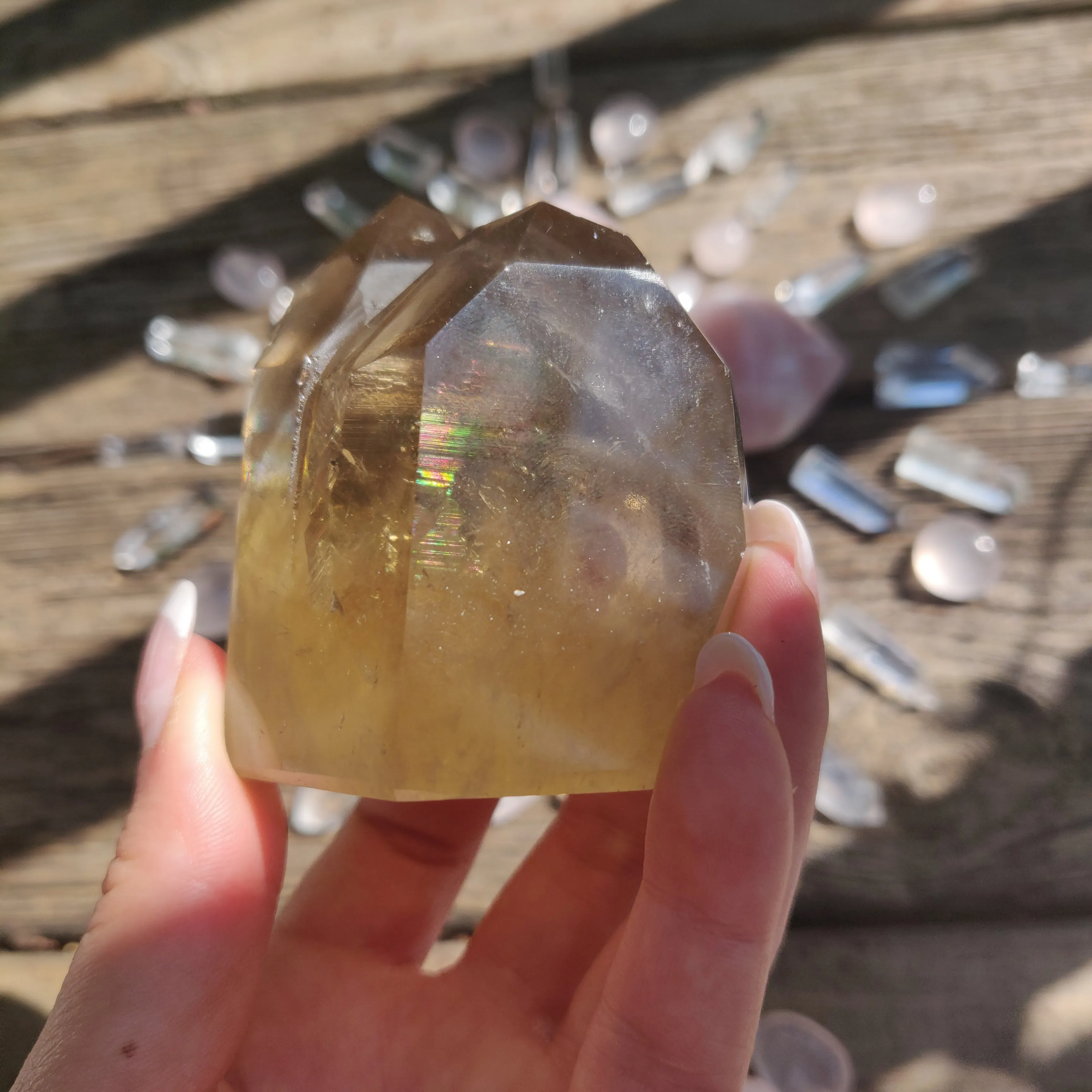 Citrine Cluster Points with Rainbow Inclusons (#12E)