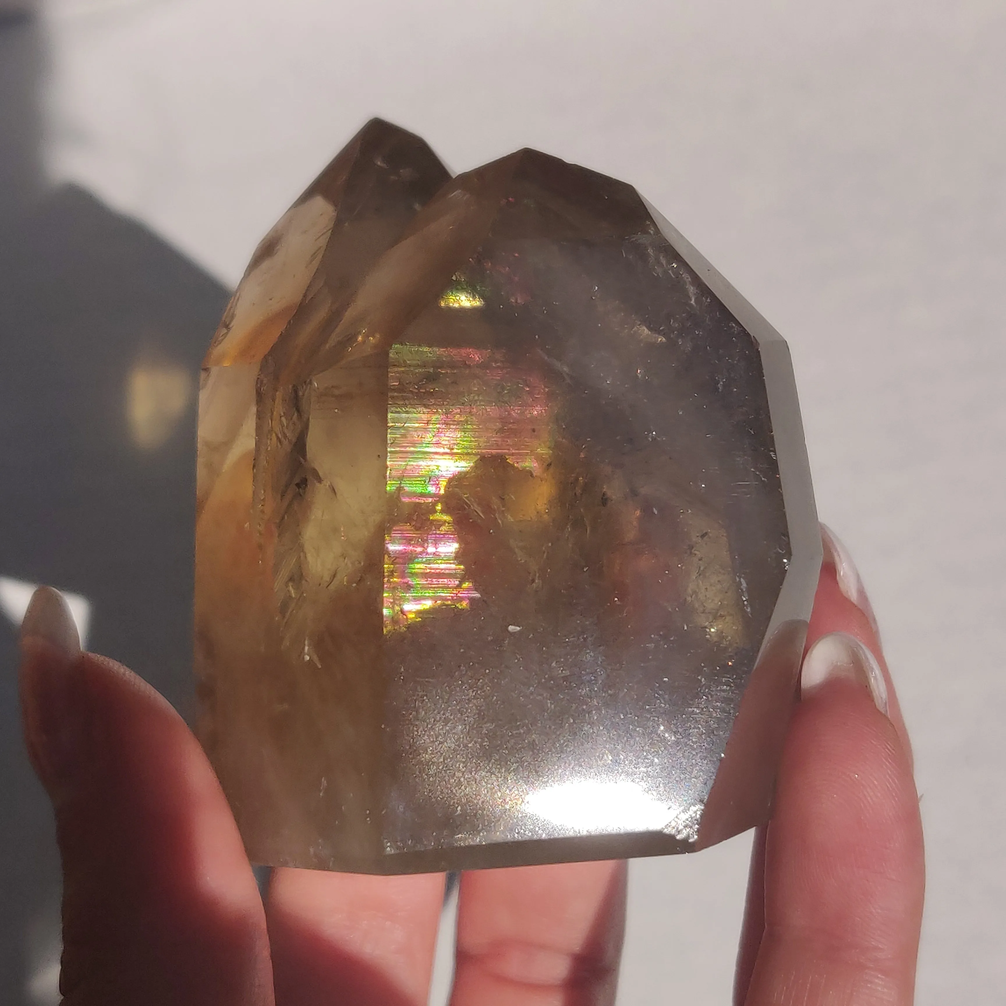 Citrine Cluster Points with Rainbow Inclusons (#12E)