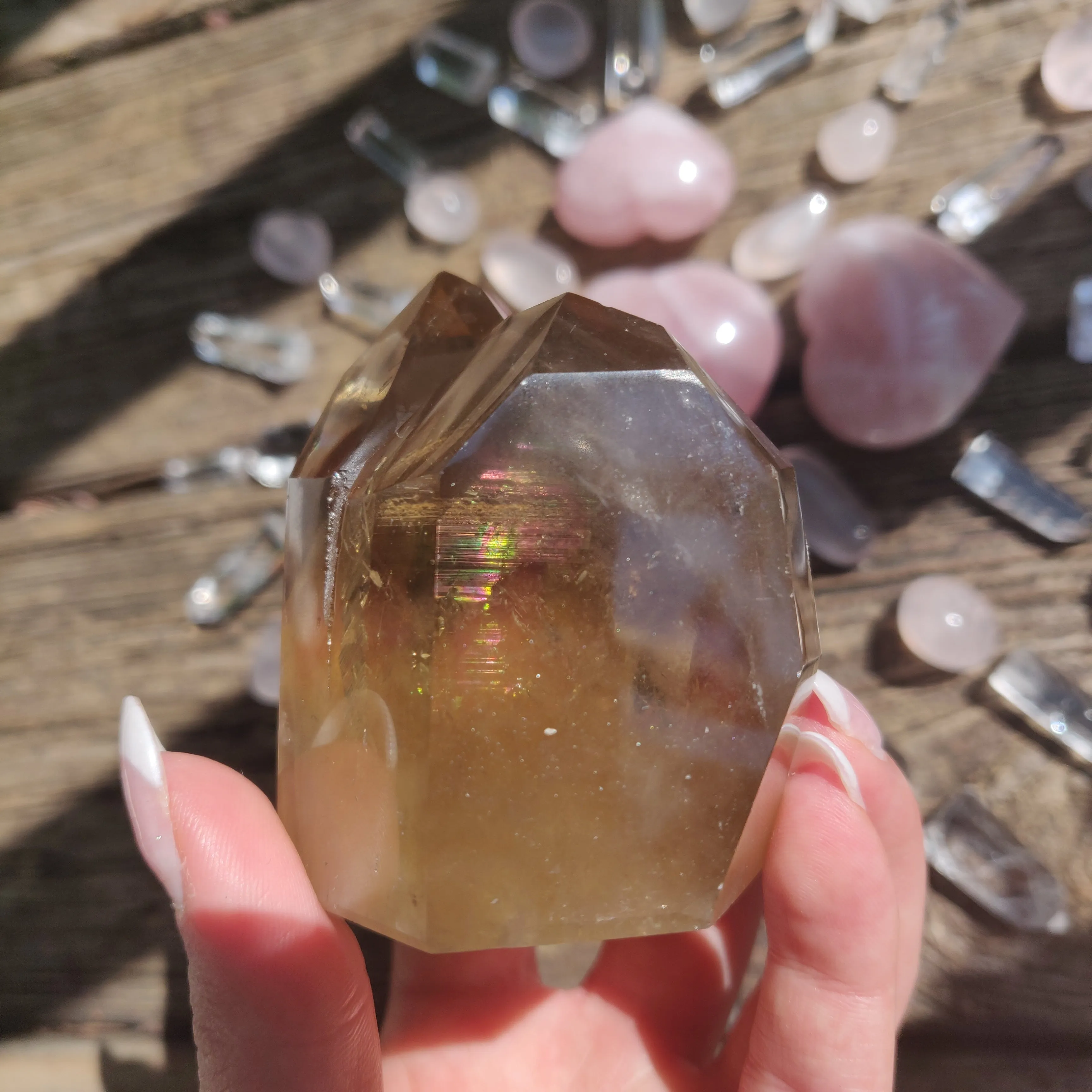 Citrine Cluster Points with Rainbow Inclusons (#12E)