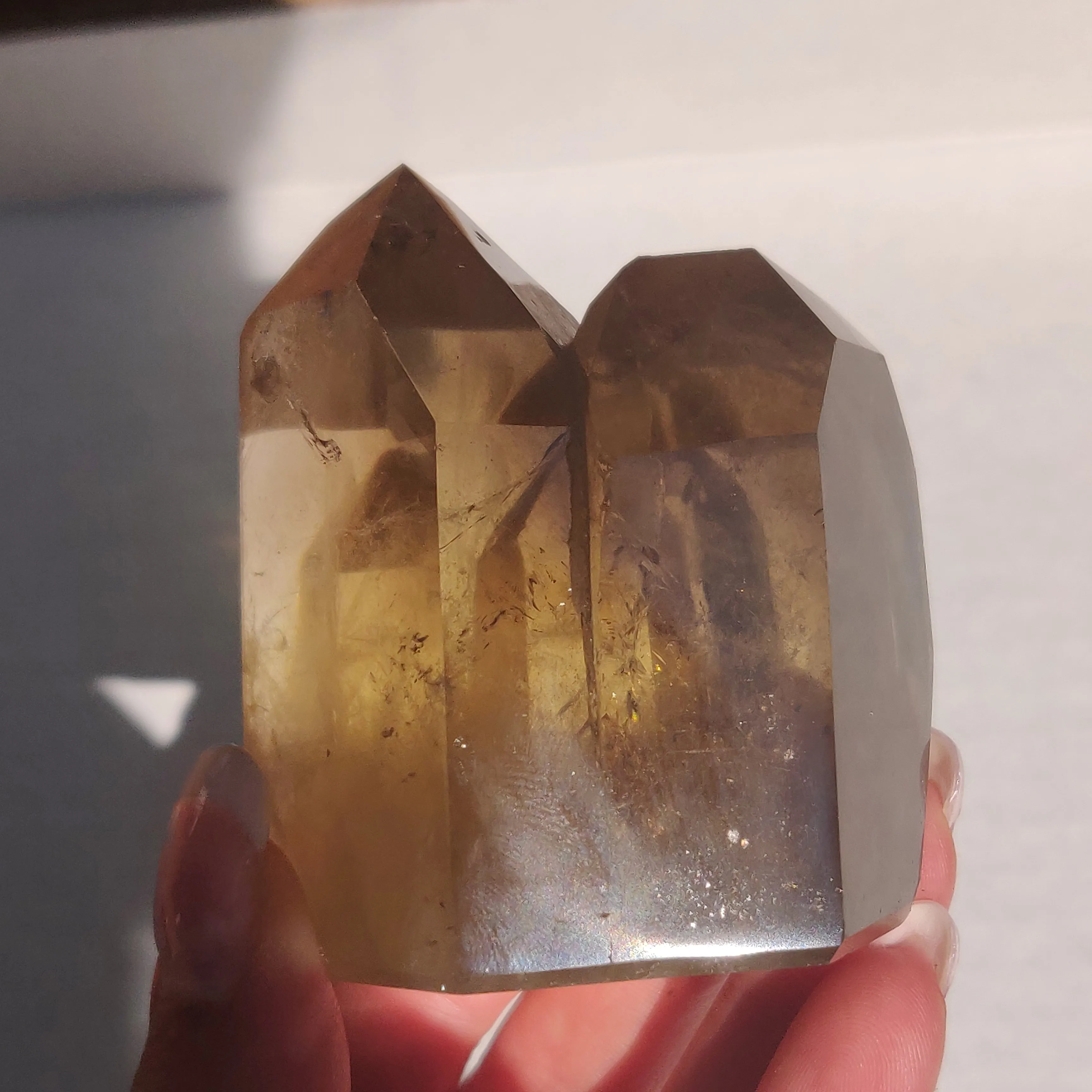 Citrine Cluster Points with Rainbow Inclusons (#12E)