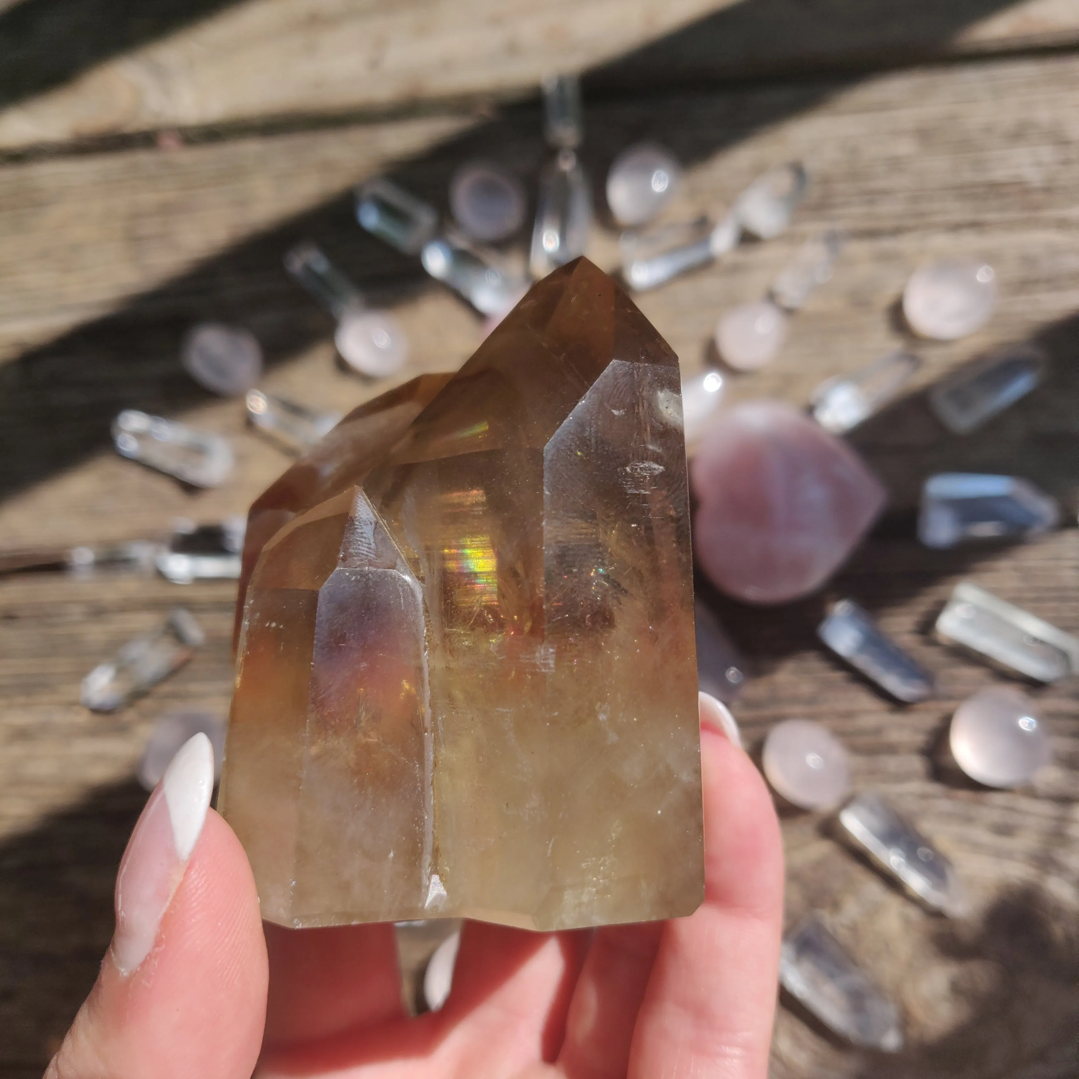 Citrine Cluster Points with Rainbow Inclusons (#12E)