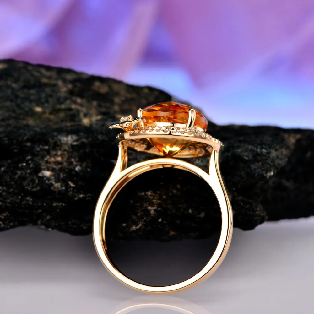 Citrine Diamond Ring 4.06ct 14k Yellow Gold Ring