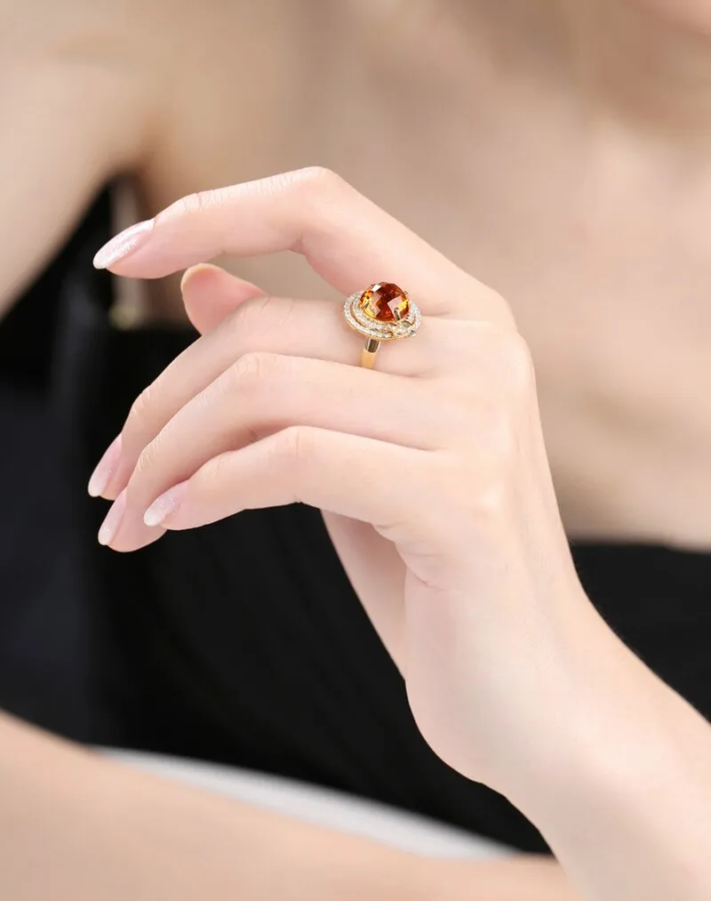 Citrine Diamond Ring 4.06ct 14k Yellow Gold Ring
