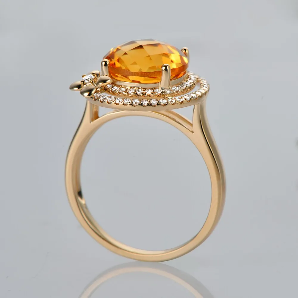Citrine Diamond Ring 4.06ct 14k Yellow Gold Ring