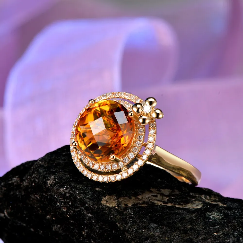 Citrine Diamond Ring 4.06ct 14k Yellow Gold Ring