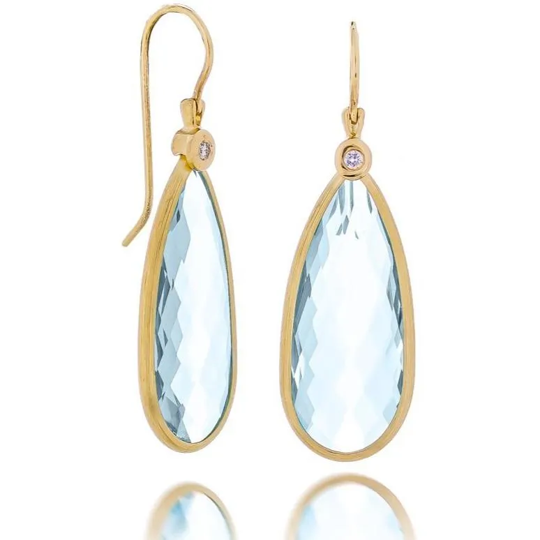 Color Collection 14KT Yellow Gold Blue Topaz & Diamond long Teardrop Earrings