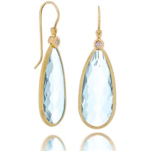 Color Collection 14KT Yellow Gold Blue Topaz & Diamond long Teardrop Earrings