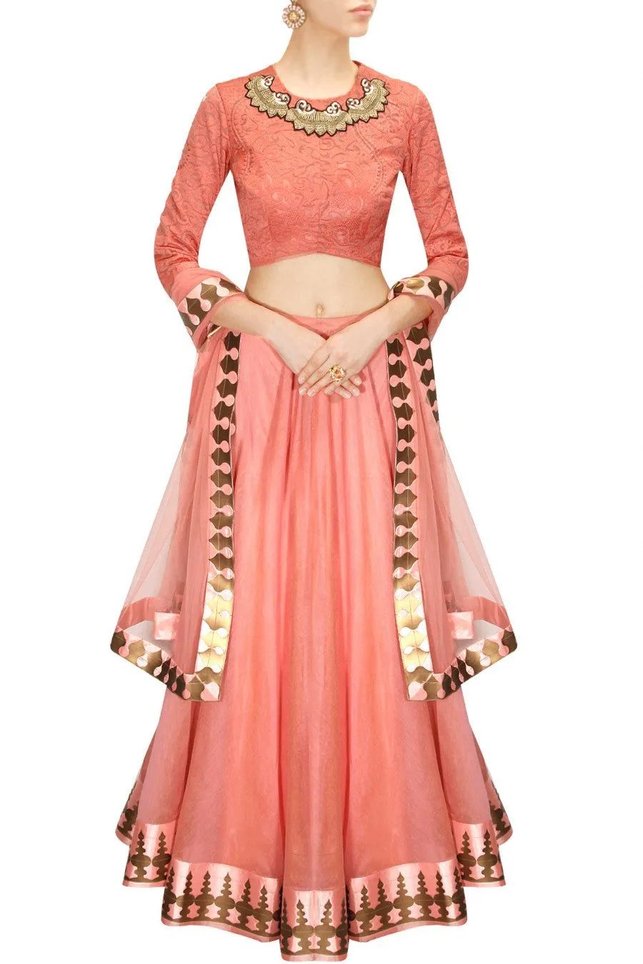 Coral Color Bridal Lehenga Choli