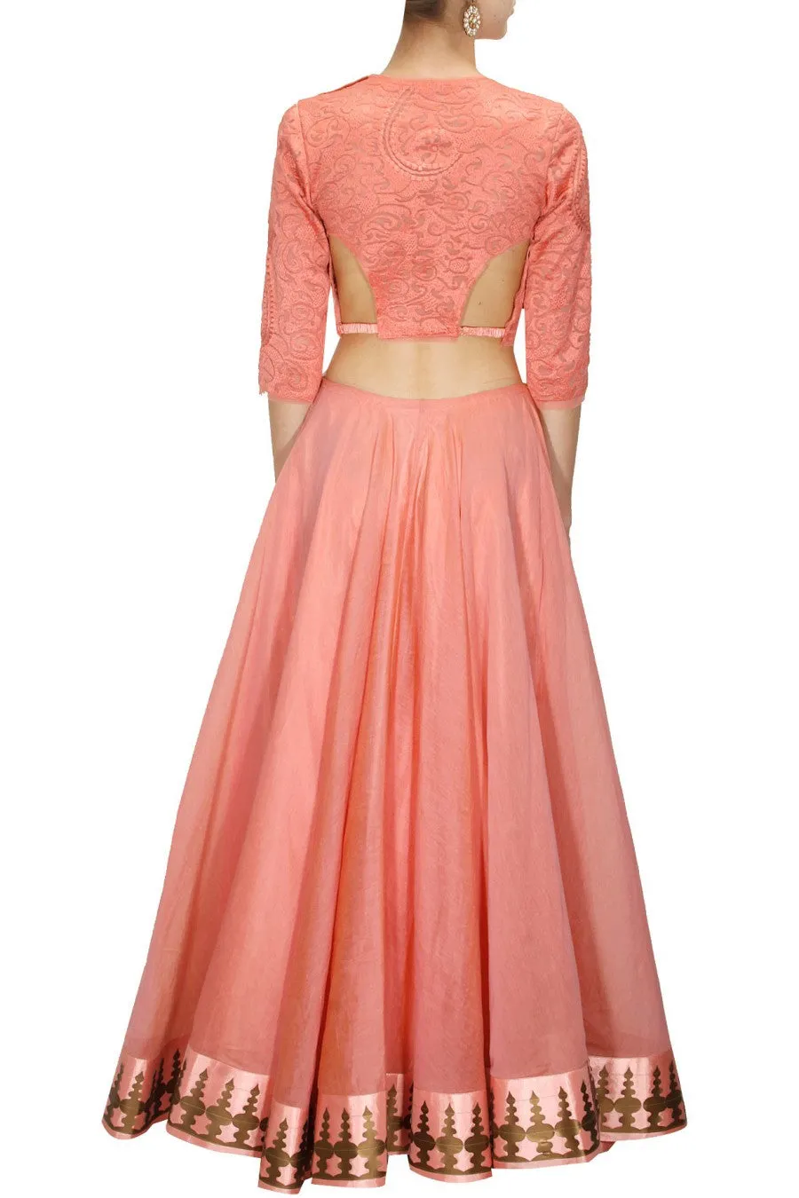 Coral Color Bridal Lehenga Choli