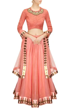 Coral Color Bridal Lehenga Choli