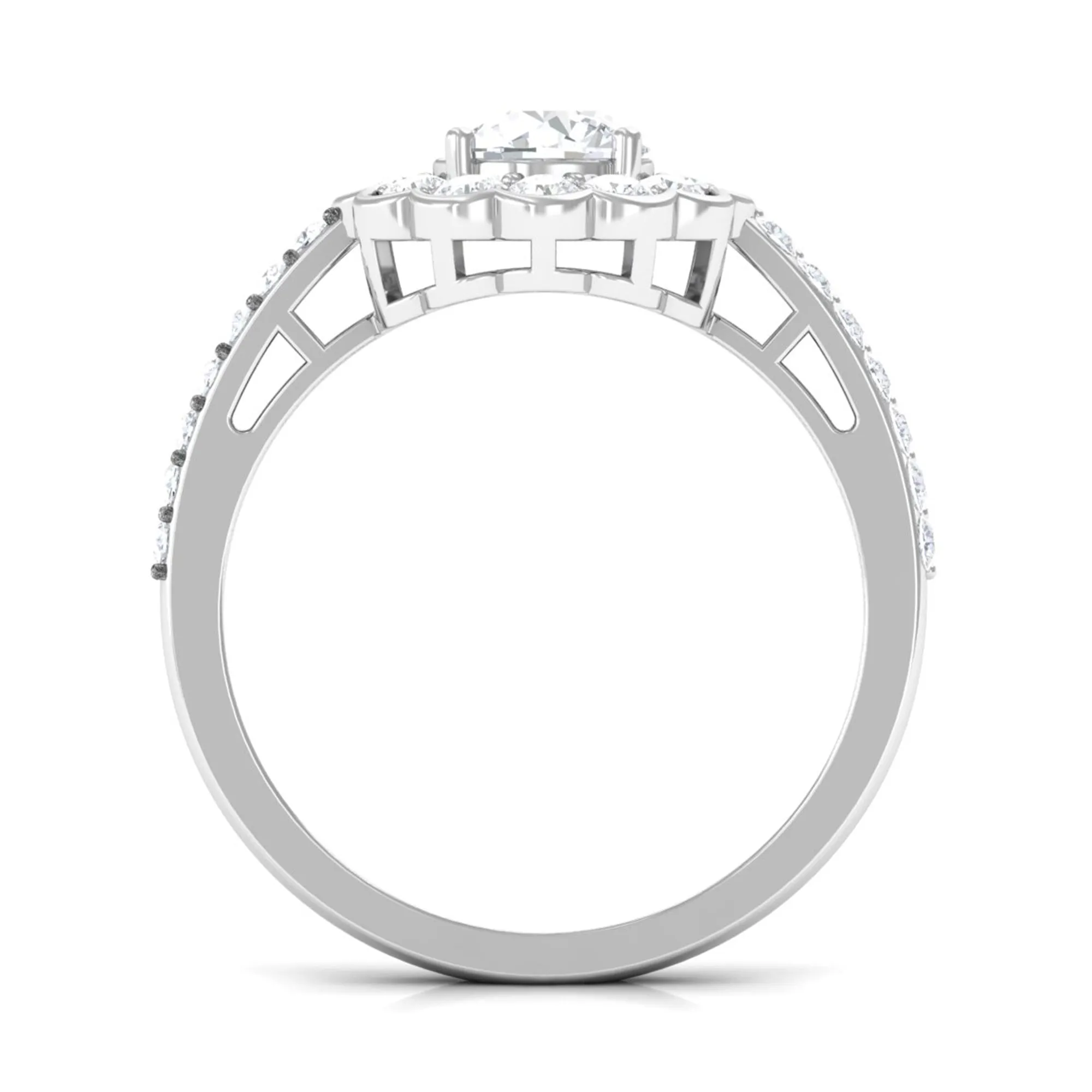 Cubic Zirconia Flower Engagement Ring with Side Stones