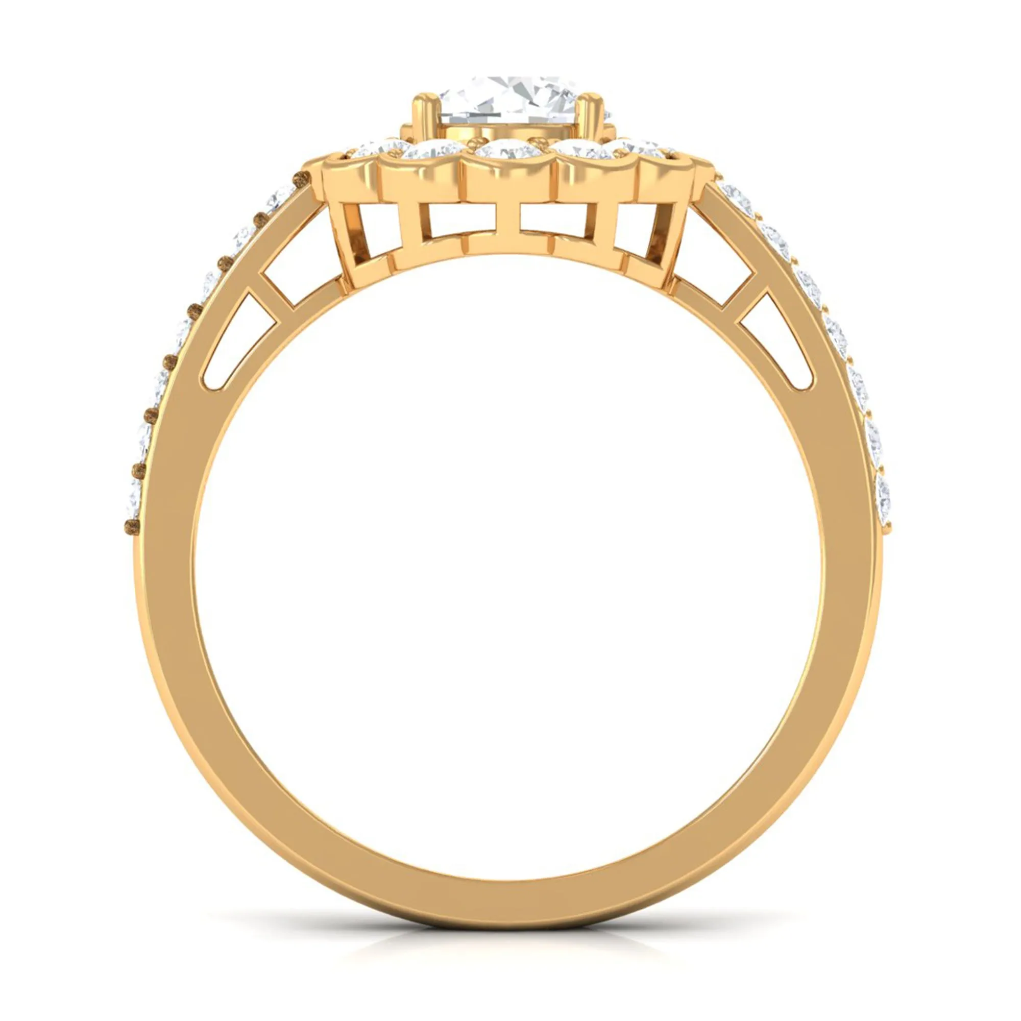 Cubic Zirconia Flower Engagement Ring with Side Stones