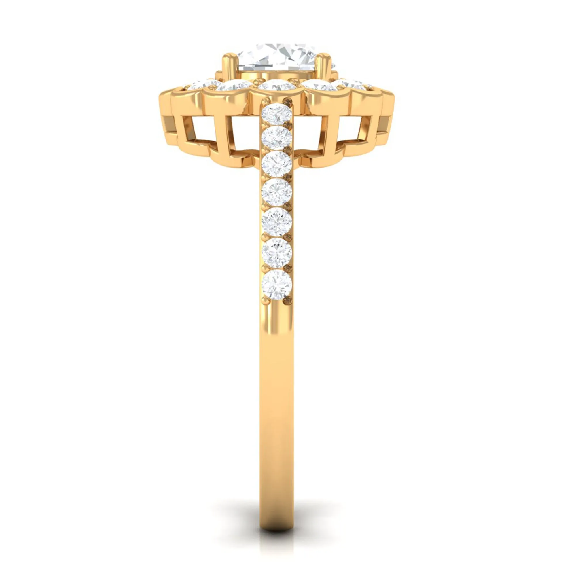 Cubic Zirconia Flower Engagement Ring with Side Stones