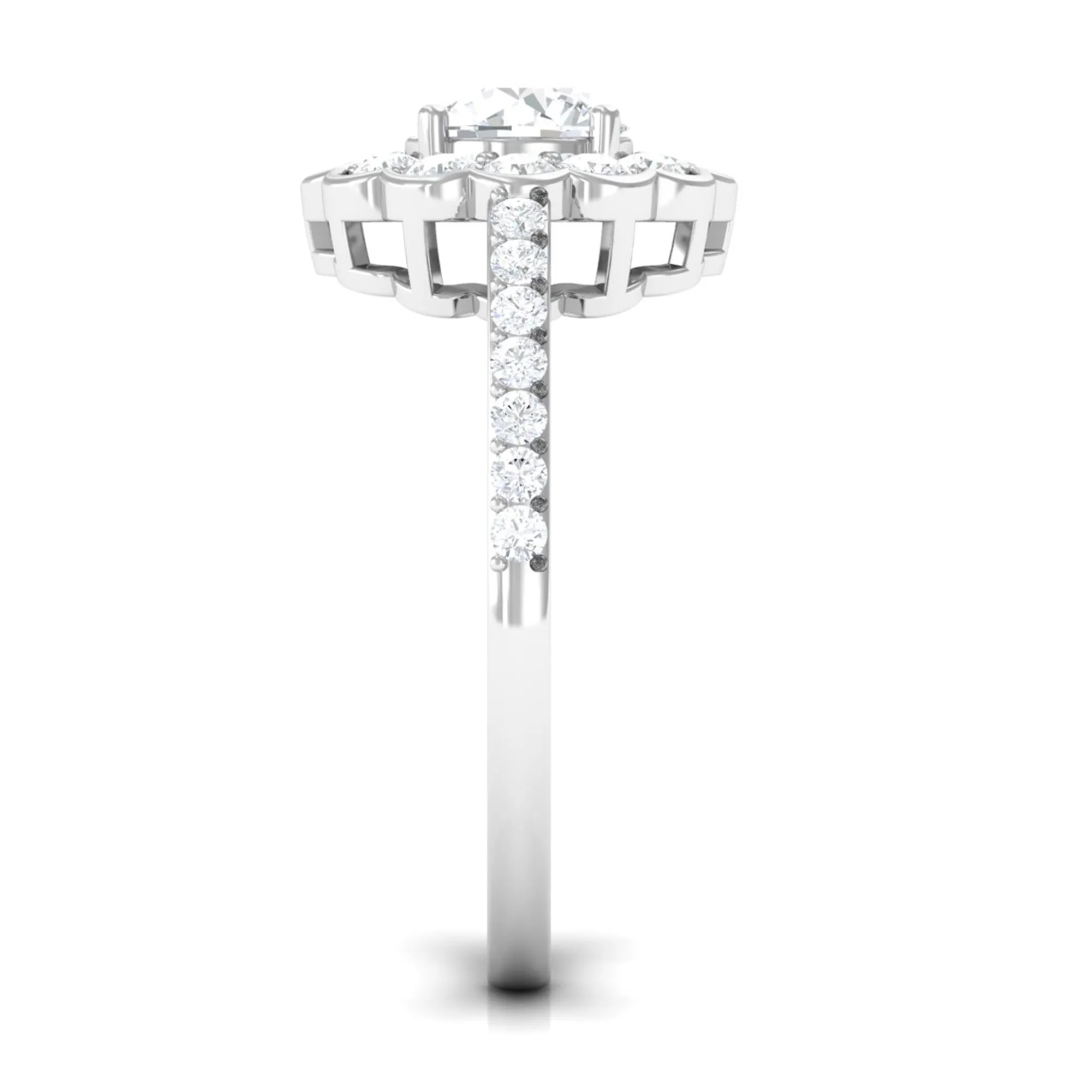 Cubic Zirconia Flower Engagement Ring with Side Stones