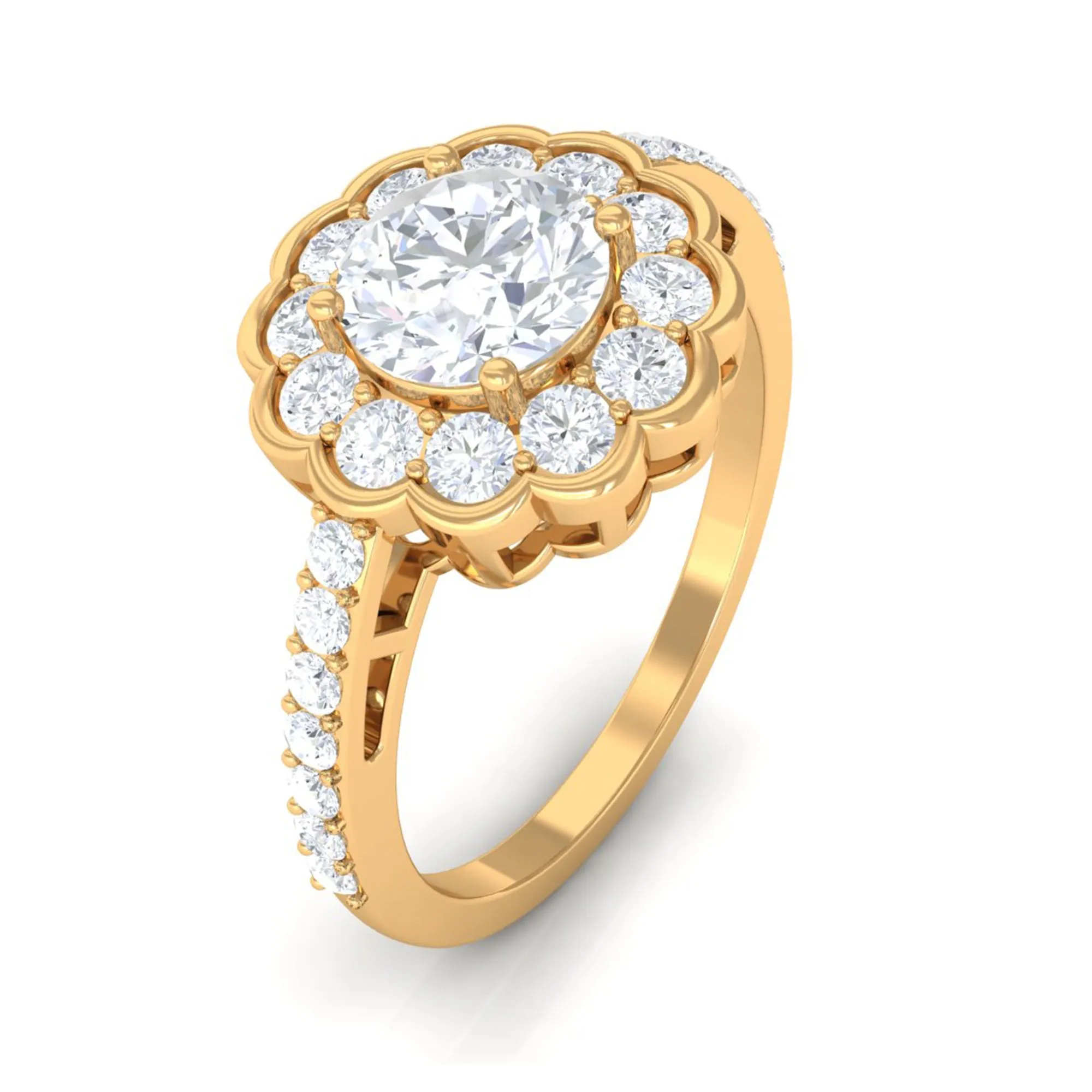 Cubic Zirconia Flower Engagement Ring with Side Stones