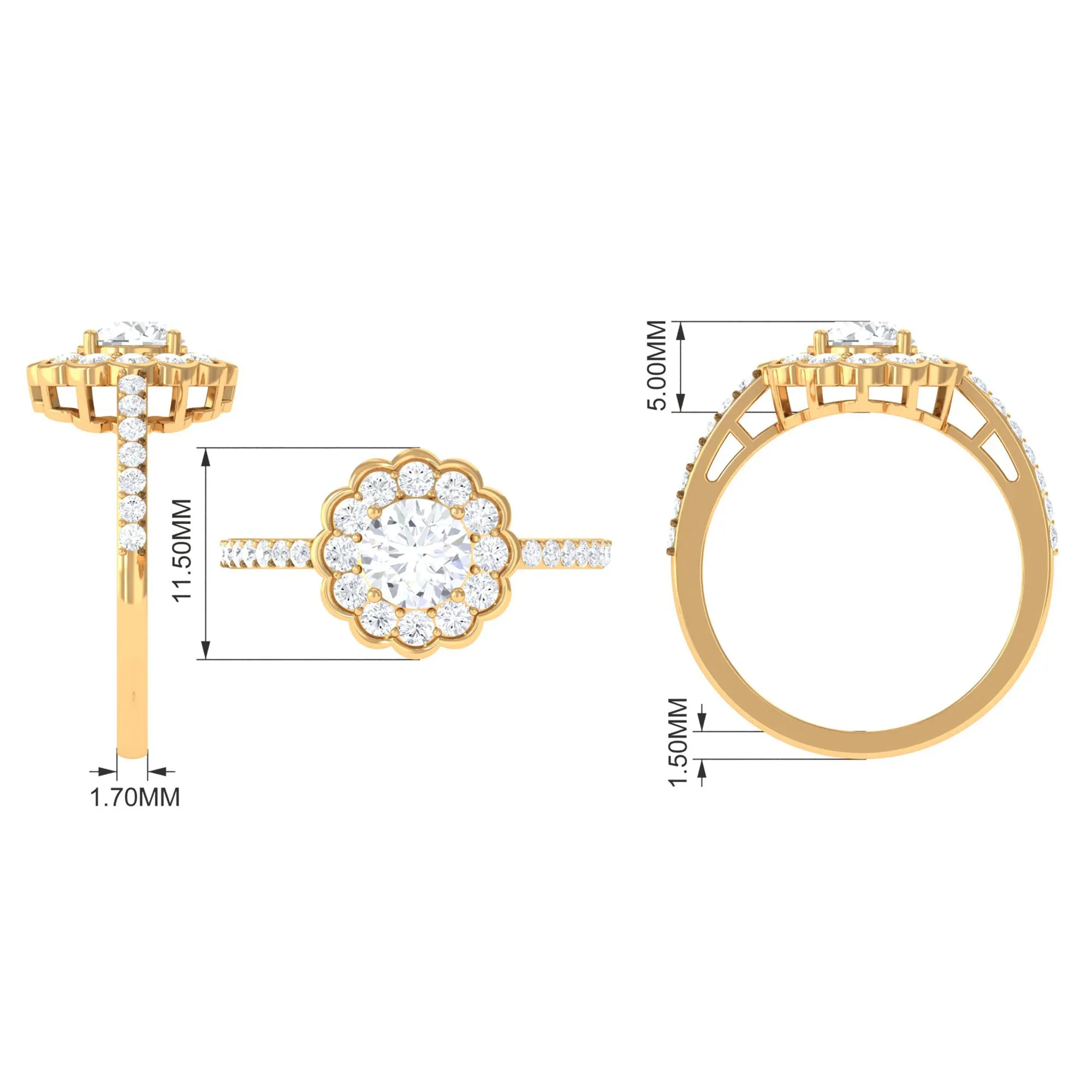 Cubic Zirconia Flower Engagement Ring with Side Stones