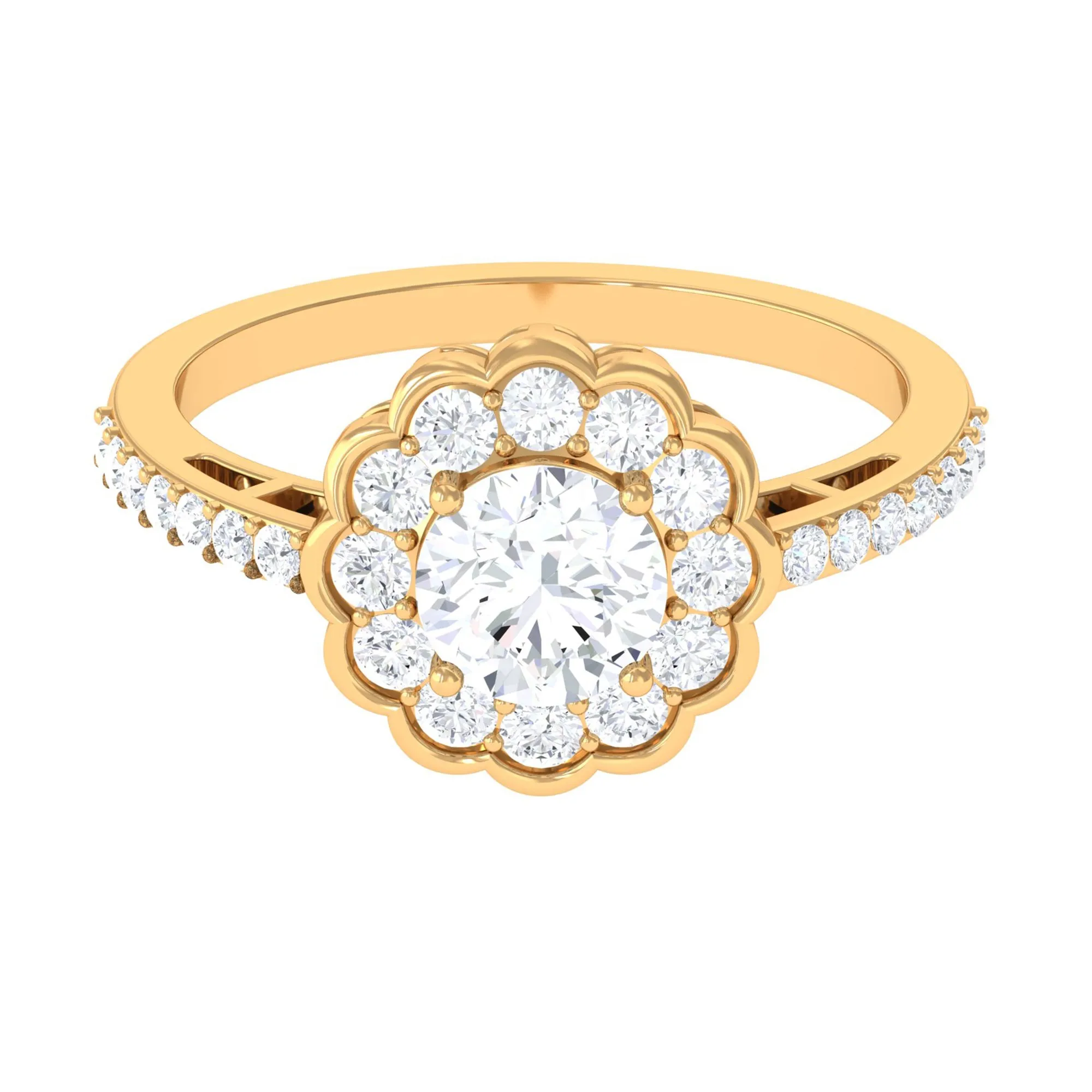 Cubic Zirconia Flower Engagement Ring with Side Stones